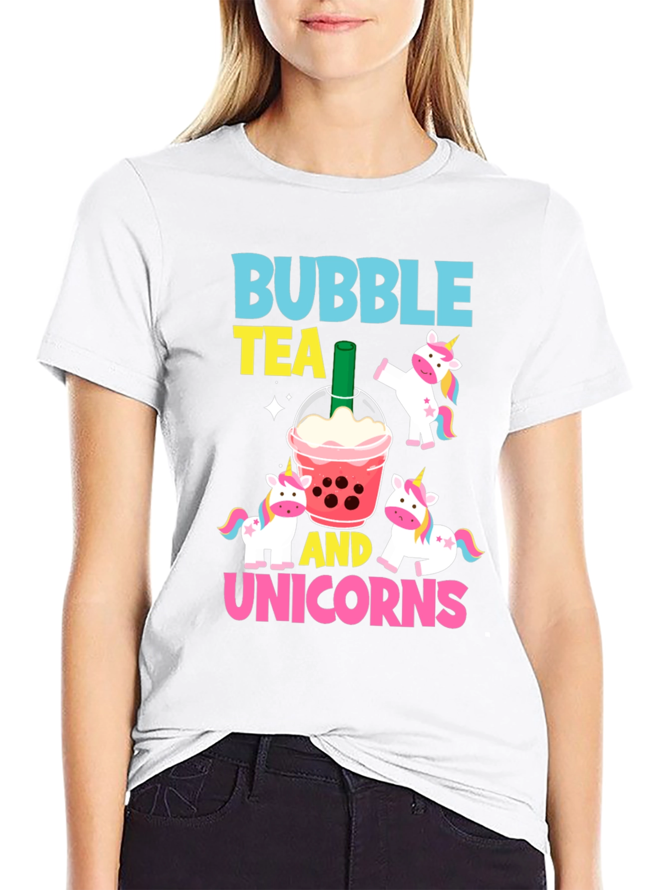 Black Bubble Tea & Unicorns Graphic Tee view 9