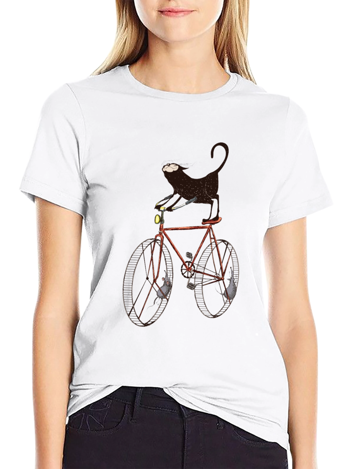 Black Cat on Bike Graphic Tee - Unique Novelty T-Shirt view 9
