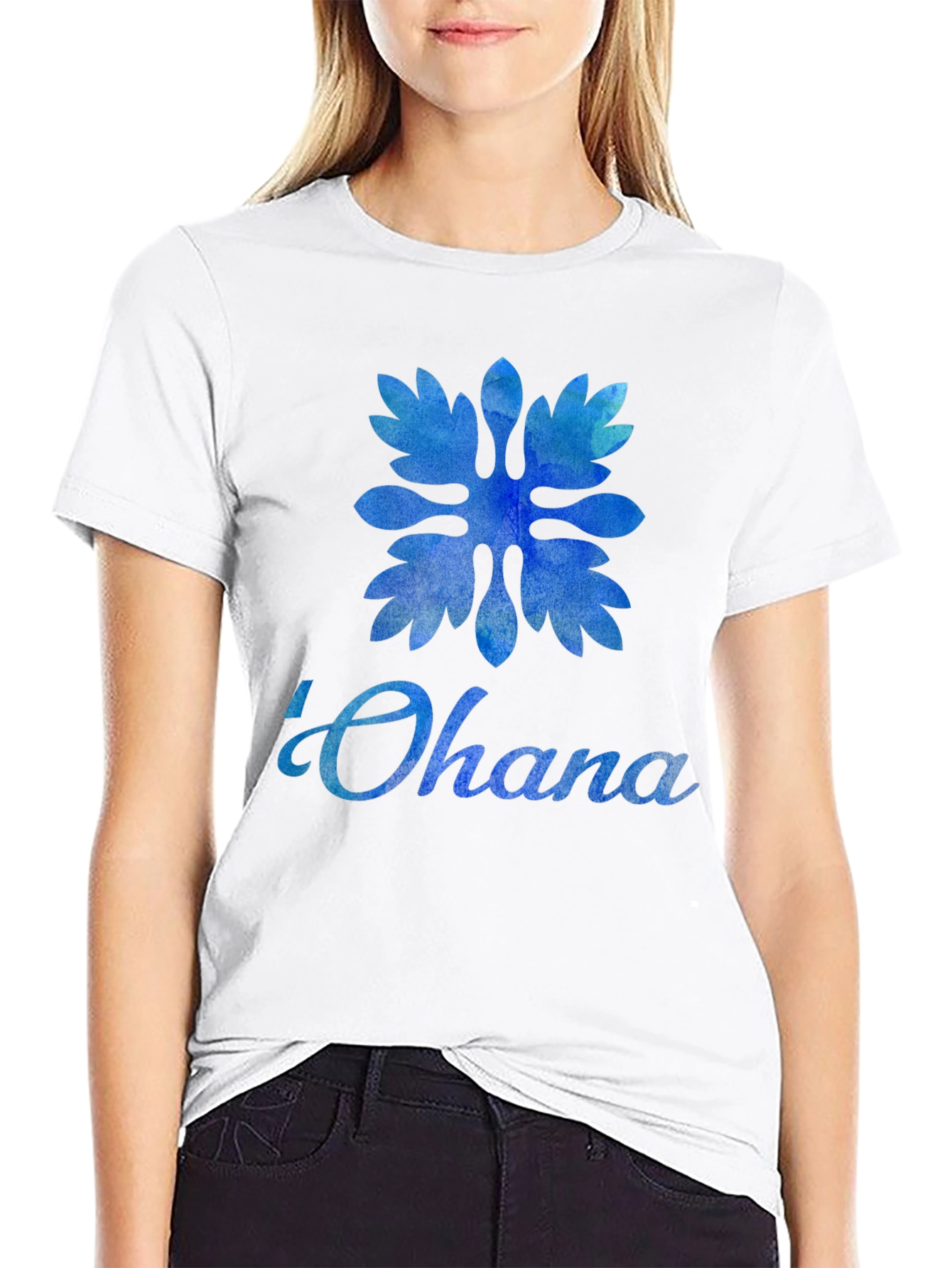 Black Ohana Blue Floral T-Shirt - Family Means Everything view 9