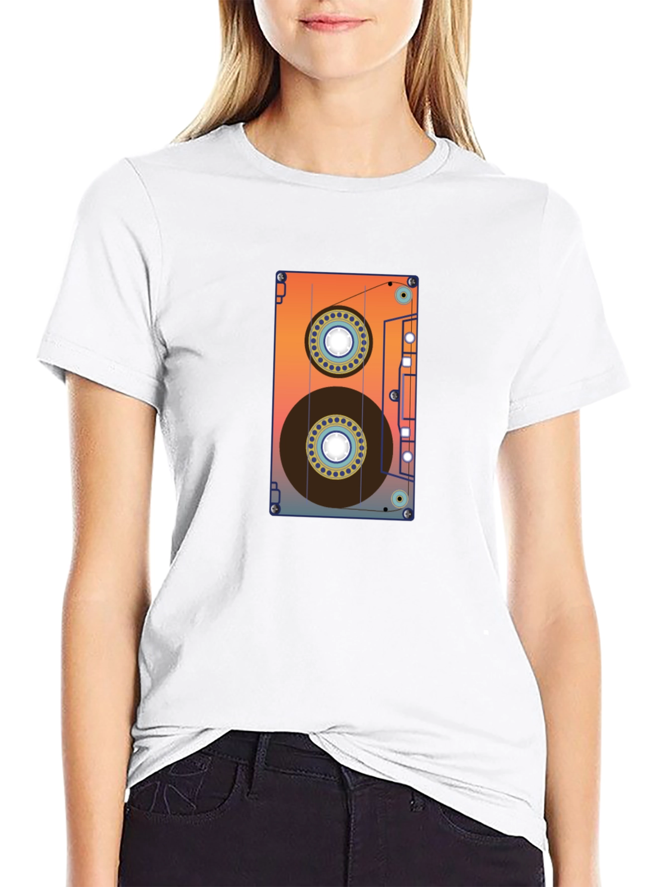 Black Retro Cassette Tape Graphic Tee - Black Cotton Blend view 9