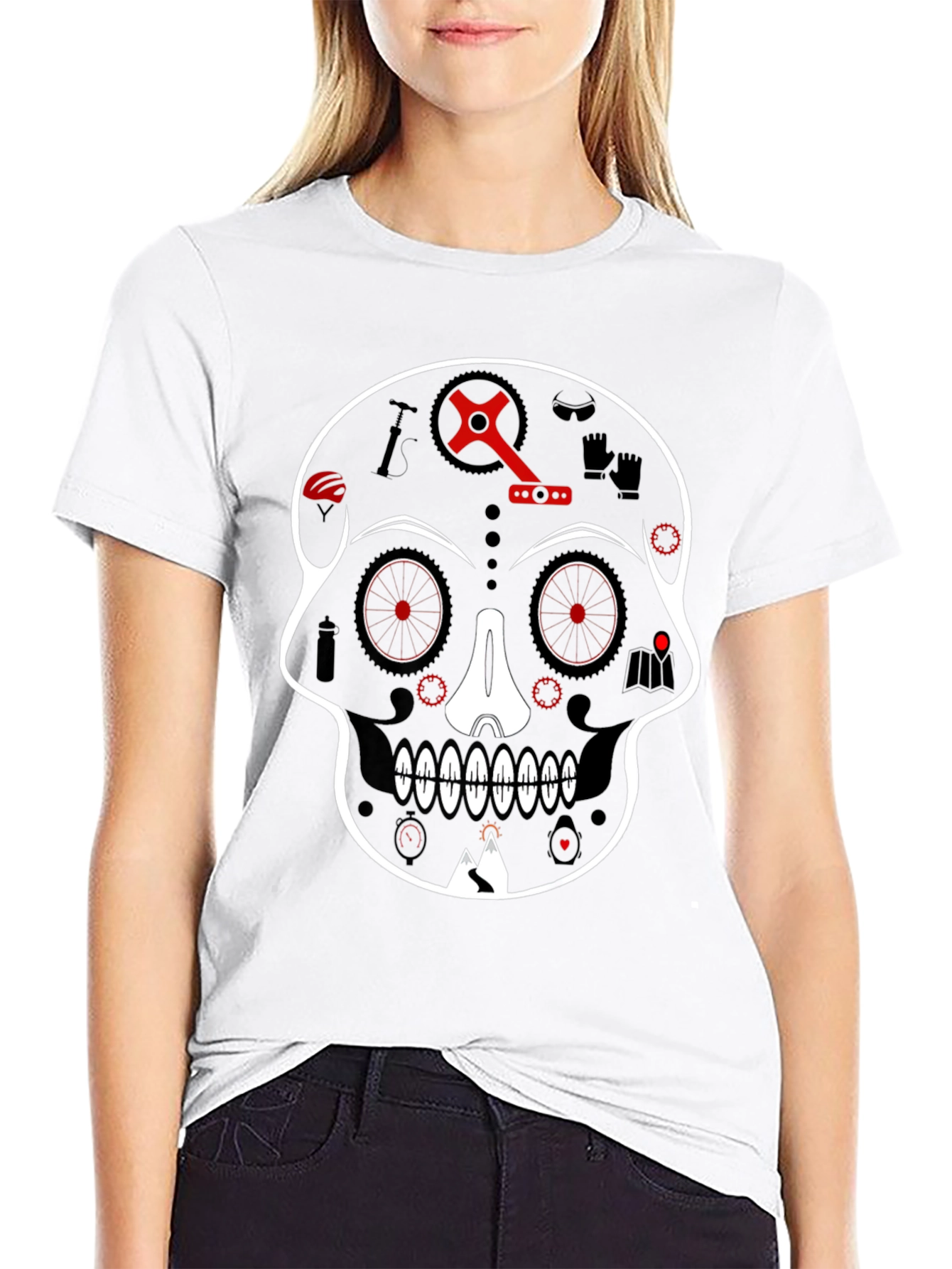 Black Skull Bicycle Graphic Tee - Cool Biker T-Shirt view 9