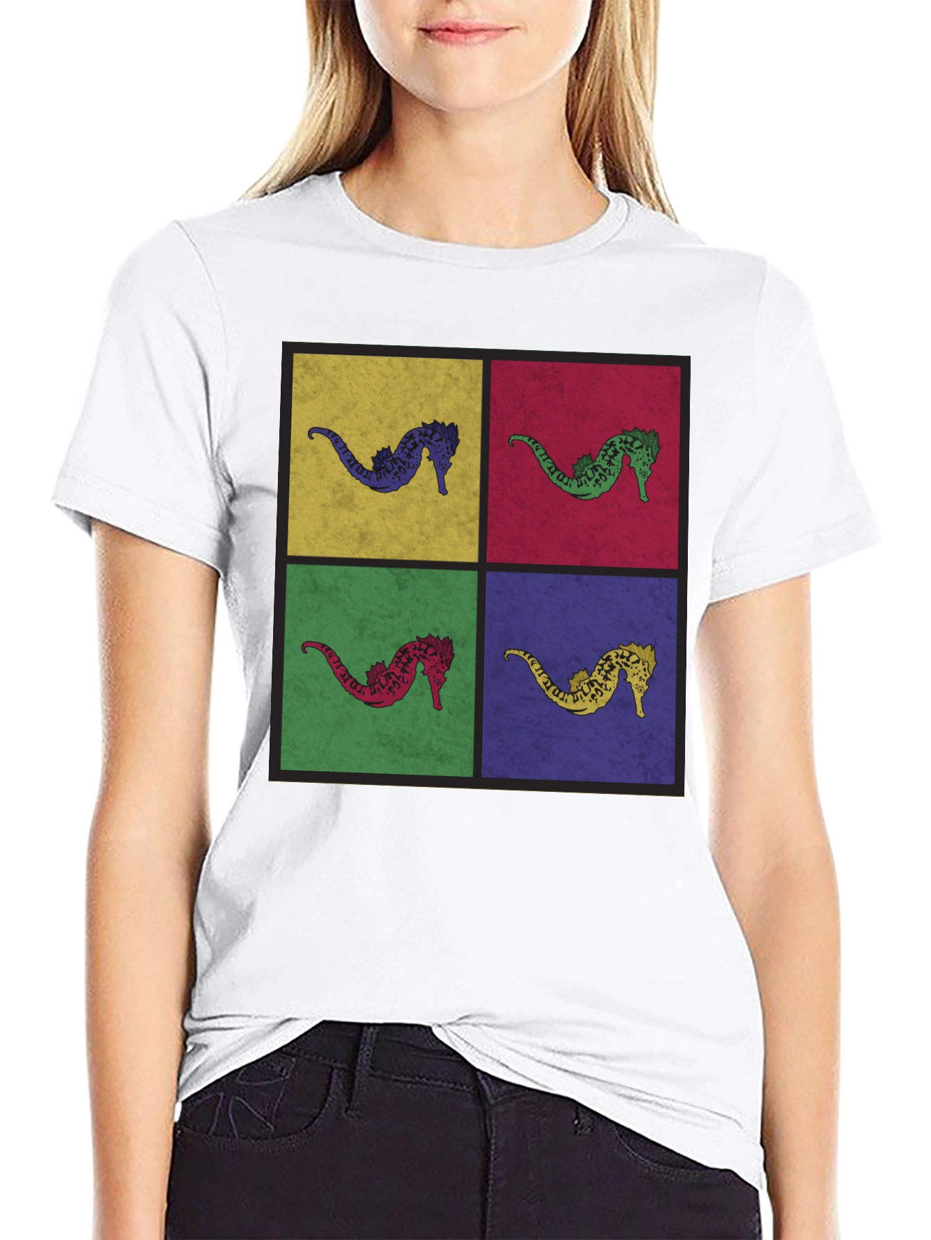 Black Pop Art Seahorse Graphic T-Shirt - Black view 9