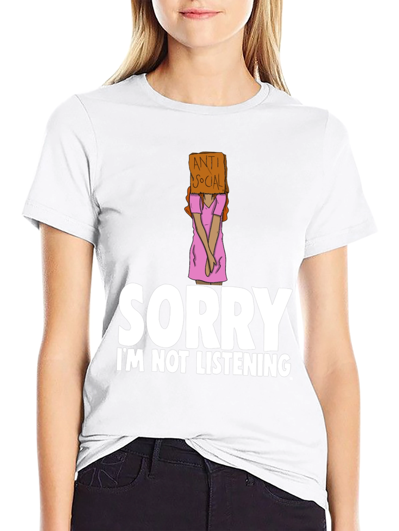 Black Anti-Social Graphic Tee: Sorry Not Listening view 9