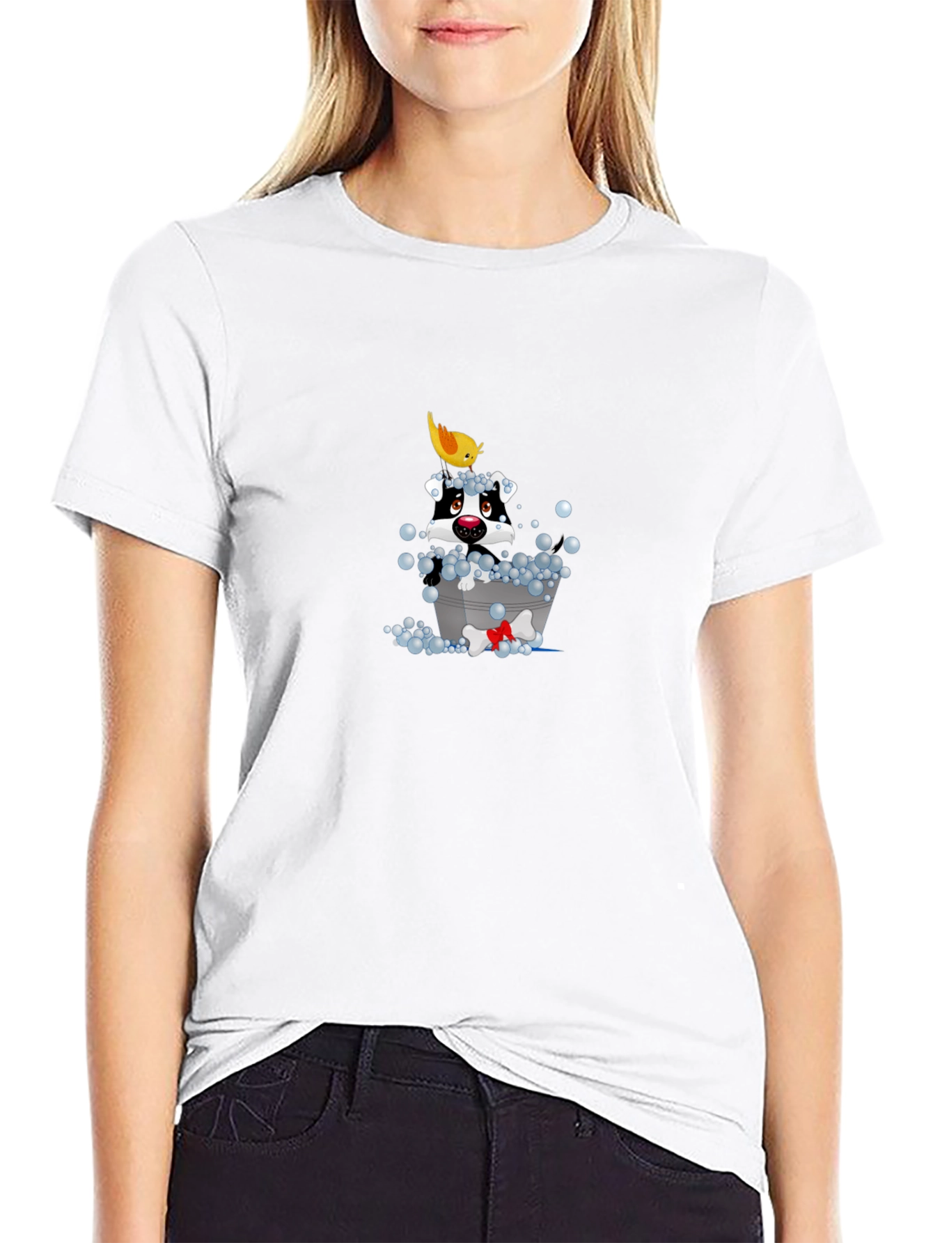 Black Dog in Tub Cartoon T-Shirt - Fun & Unique Design view 9
