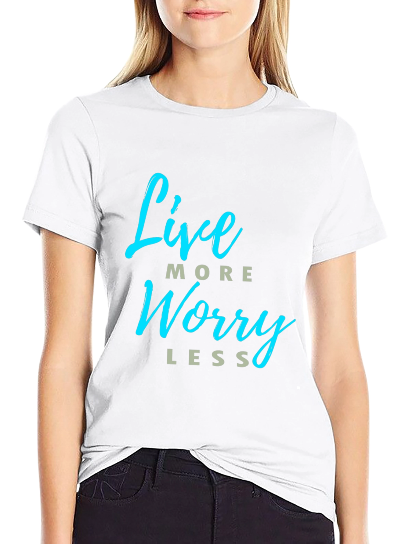 Black Live More Worry Less Graphic T-Shirt - Black view 9