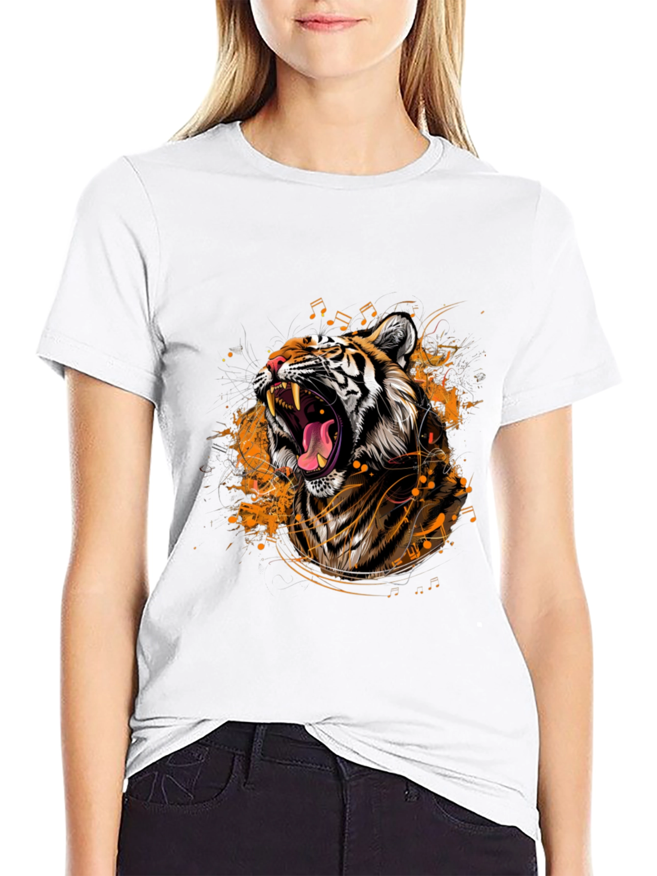 Black Tiger Roar Graphic Black T-Shirt view 9