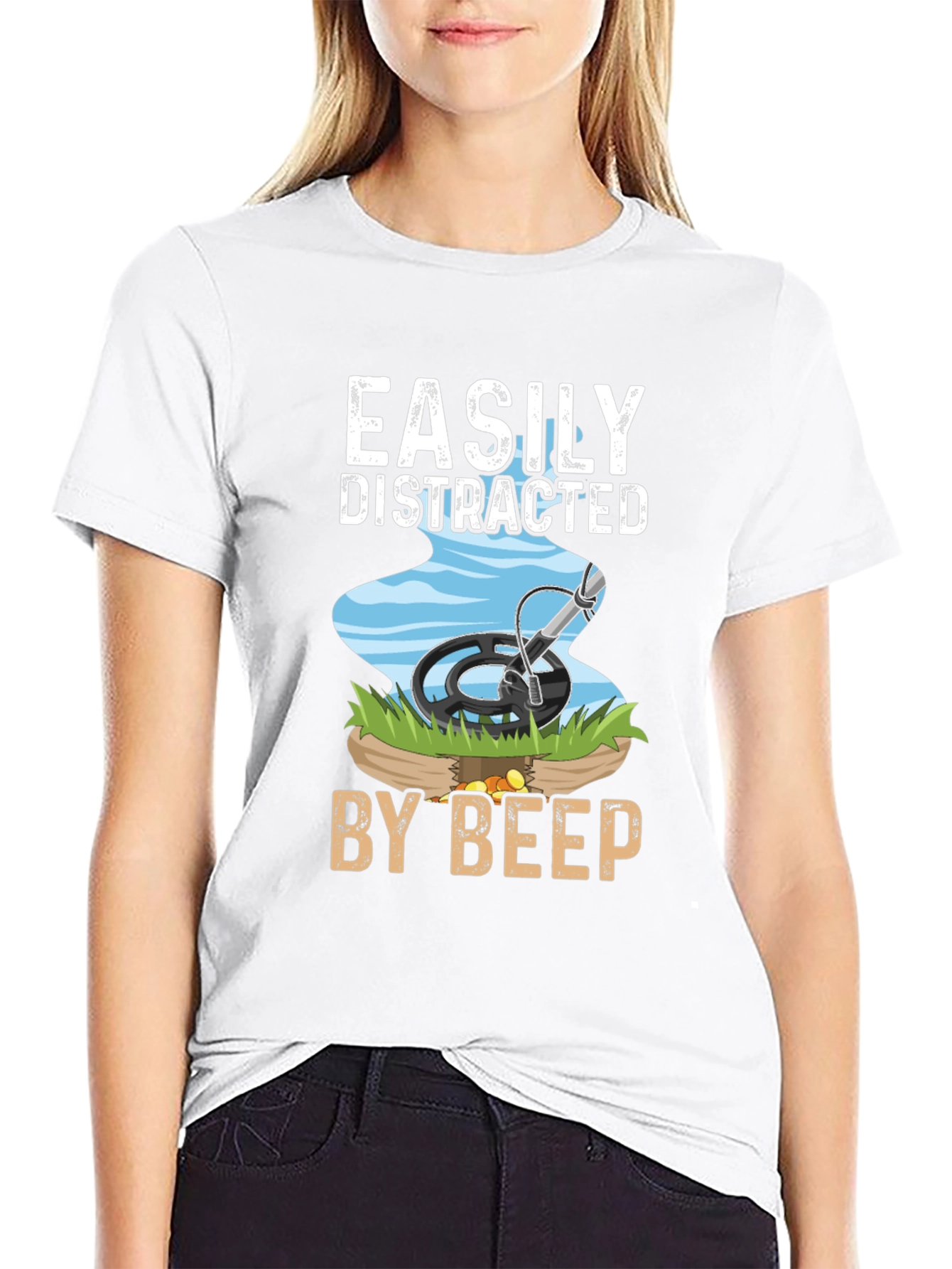 Black Easily Distracted By Beep T-Shirt Metal Detecting Hobby view 9