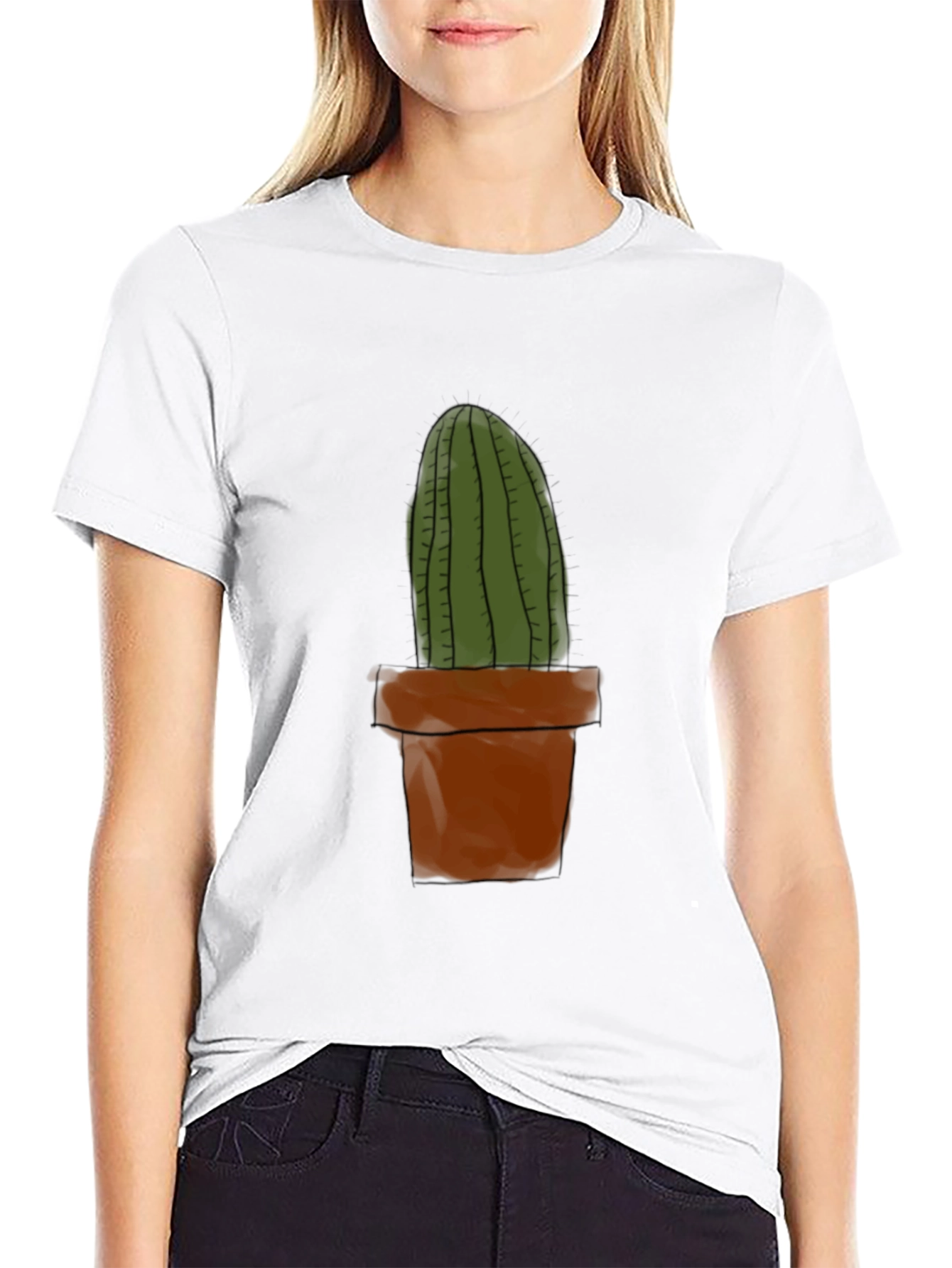 Black Cactus Plant Graphic Tee - Casual Black T-Shirt view 9