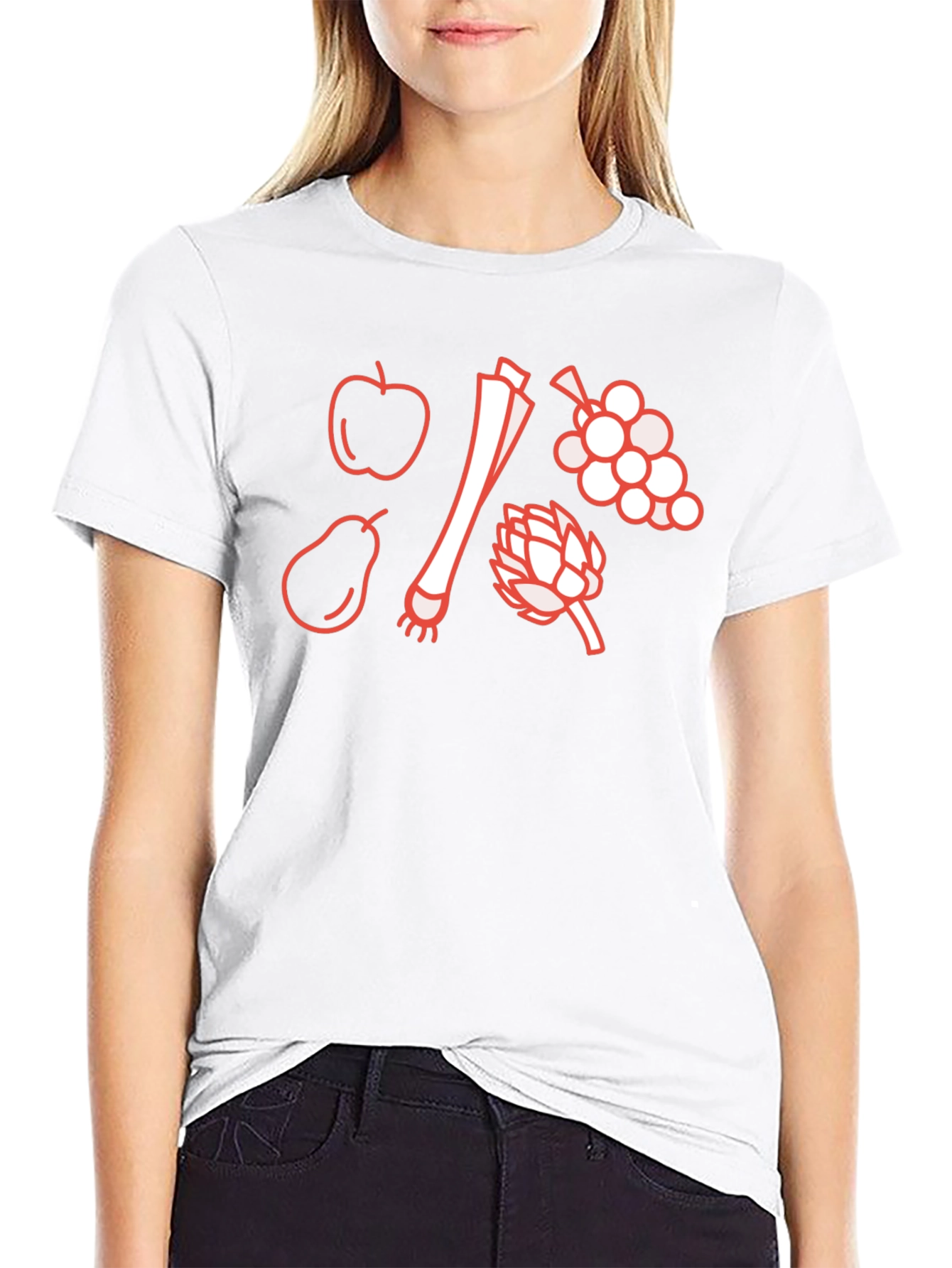 Black Fruit & Veggie Outline Graphic T-Shirt - Black view 9