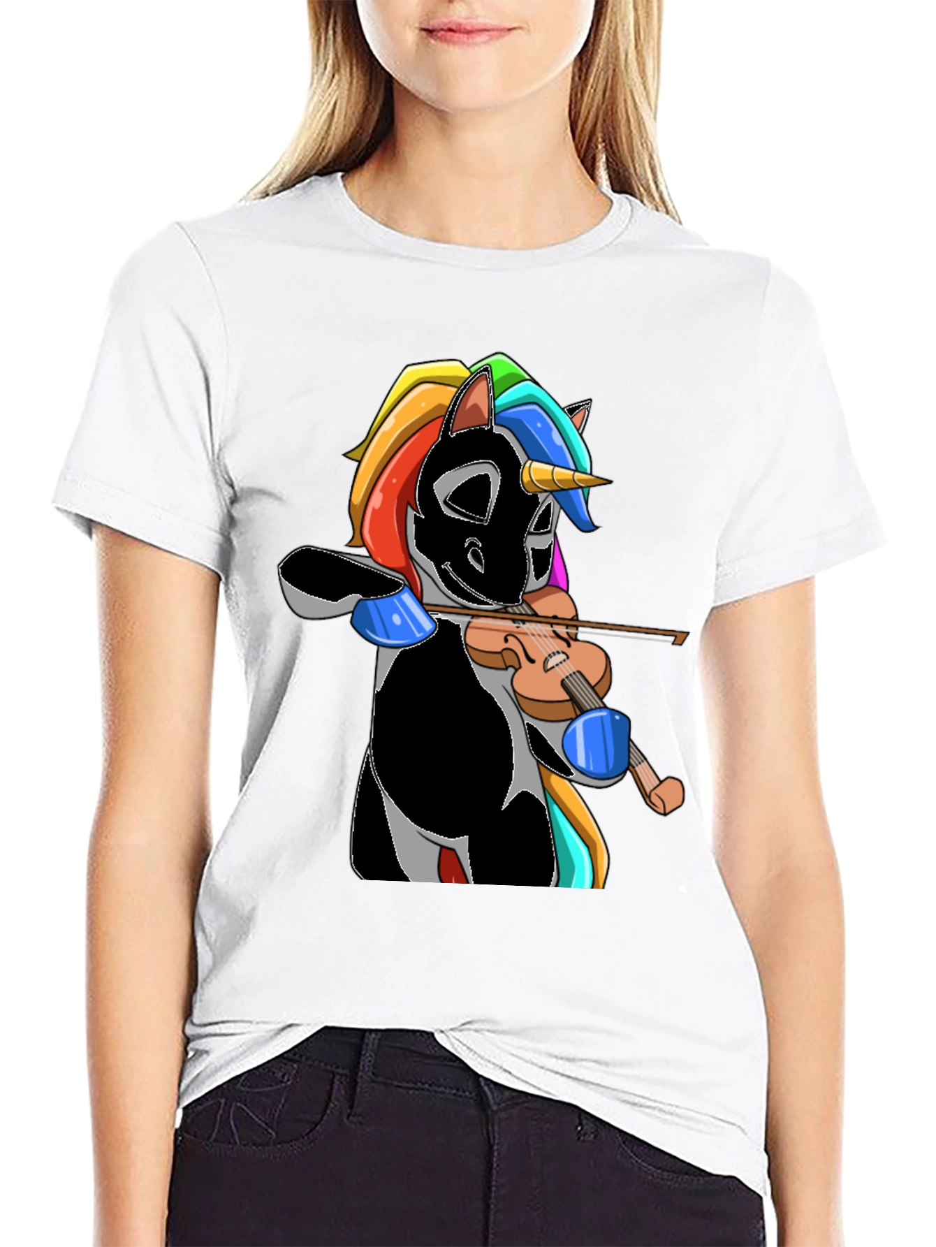 Black Unicorn Violinist Graphic Tee - Black view 9