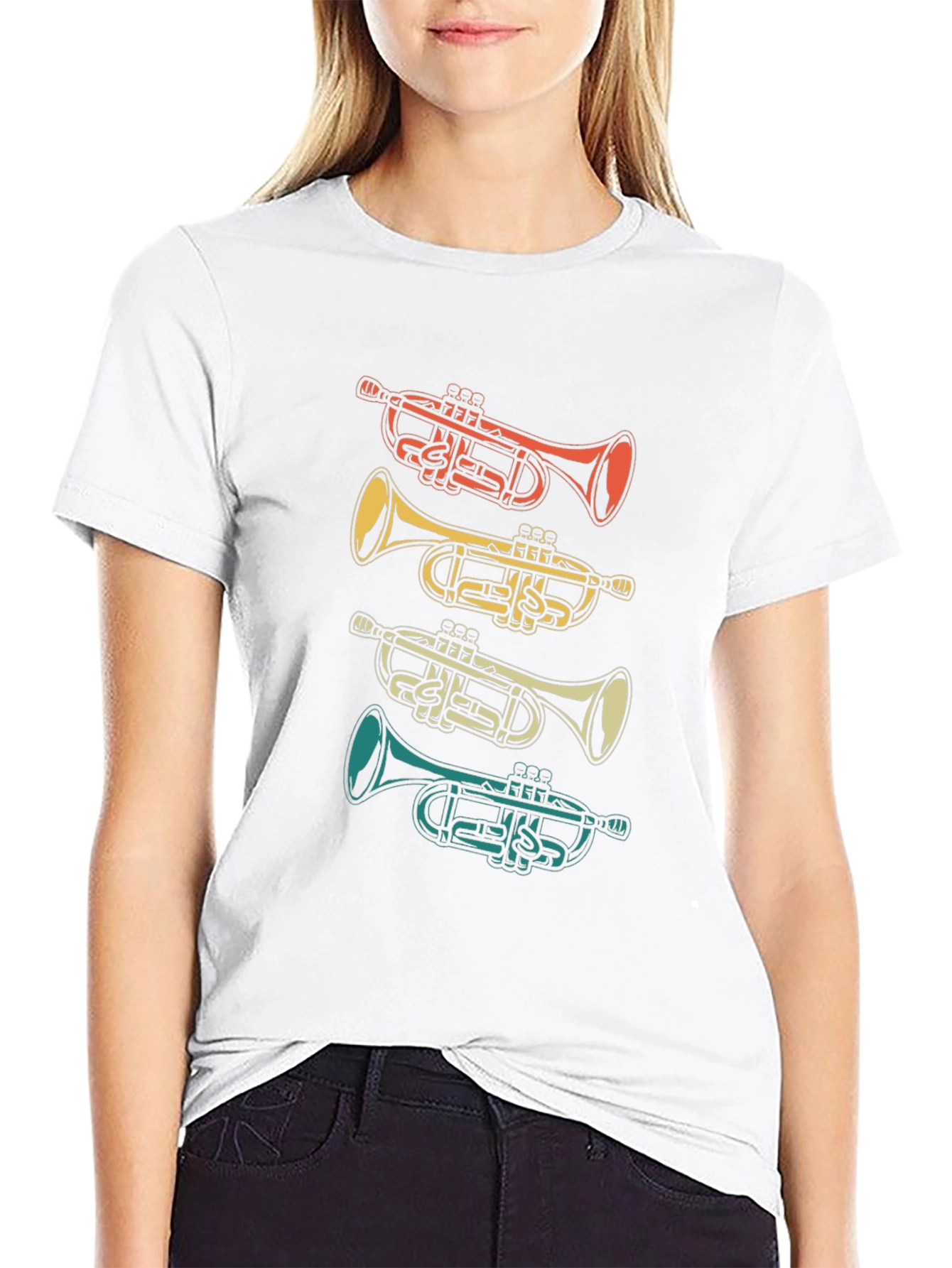 Black Retro Trumpet Graphic Tee - Black Cotton T-Shirt view 9