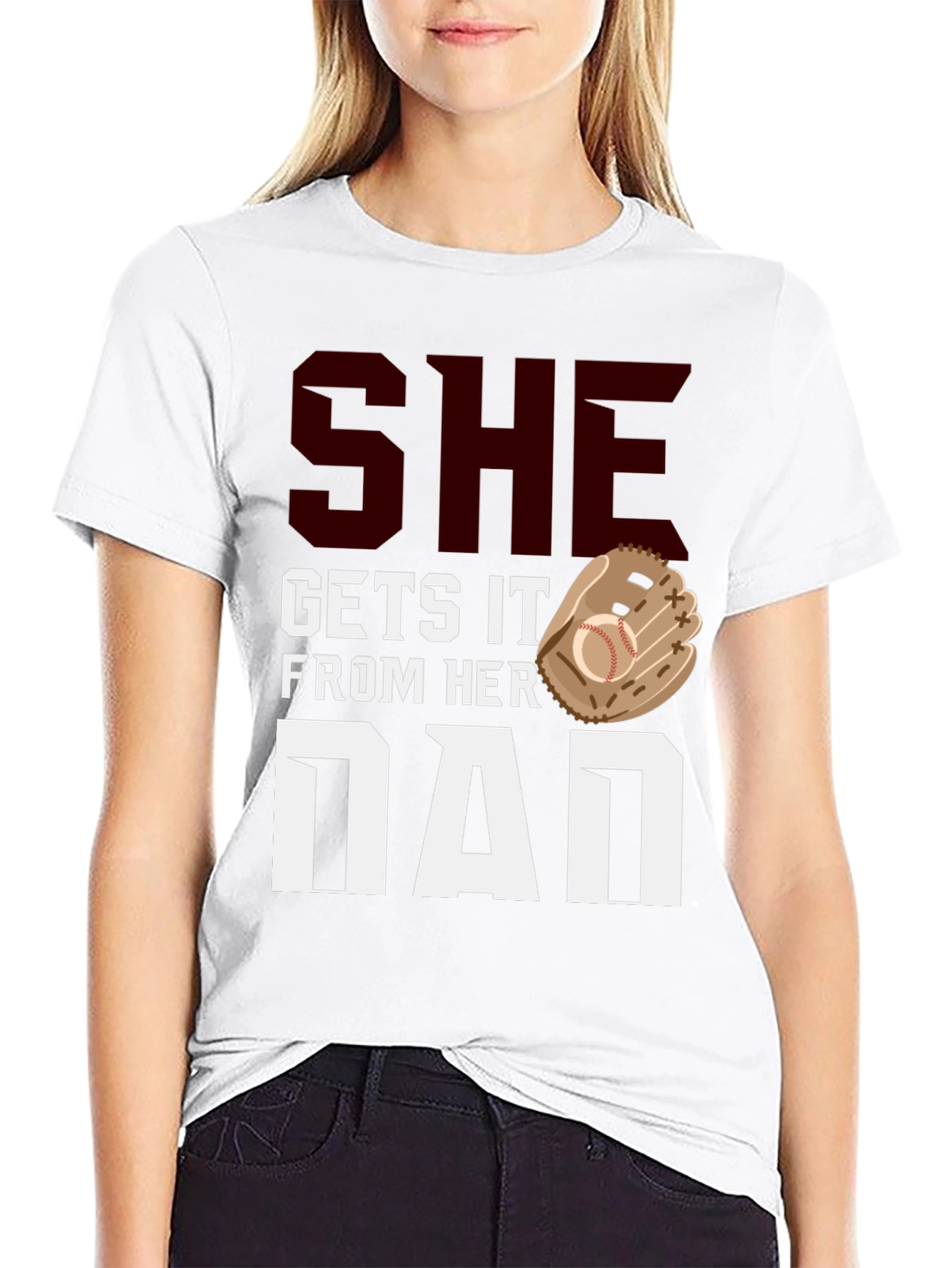 Black She Gets It From Her Dad Baseball T-Shirt view 9