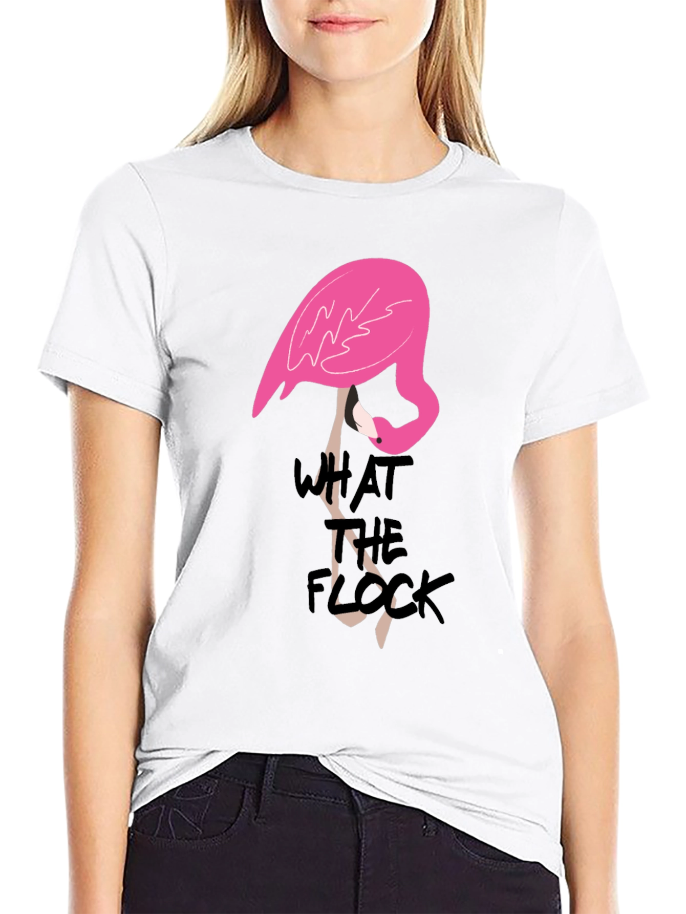 Black What the Flock T-Shirt - Quirky Flamingo Tee view 9