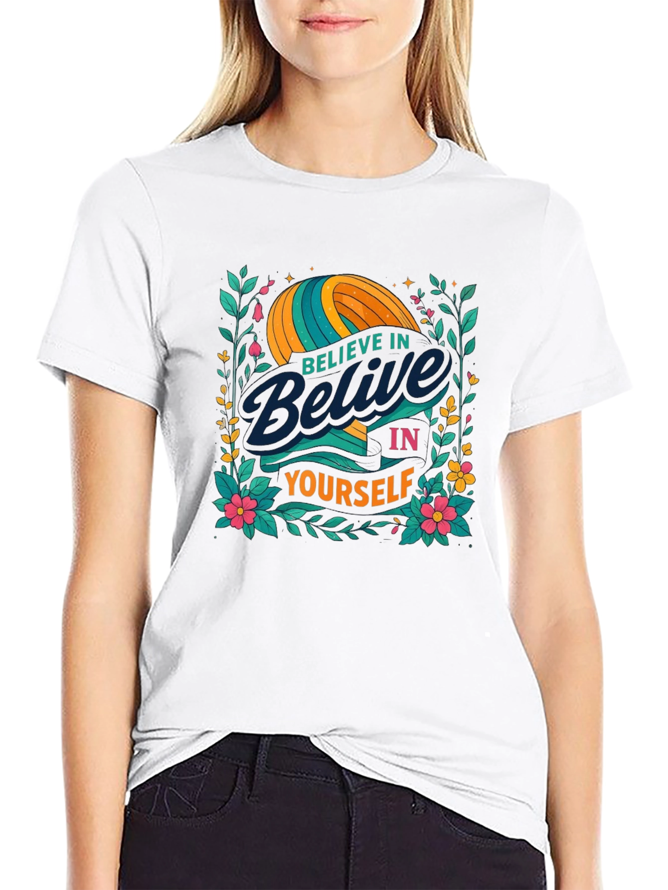 Black Believe In Yourself Graphic T-Shirt view 9