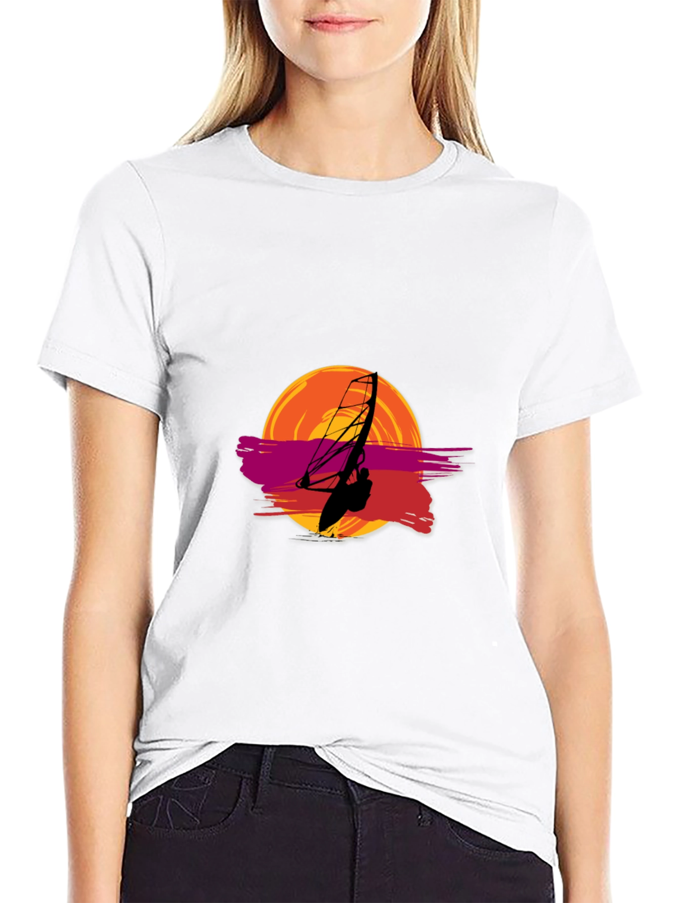 Black Sunset Windsurfer Graphic Tee view 9