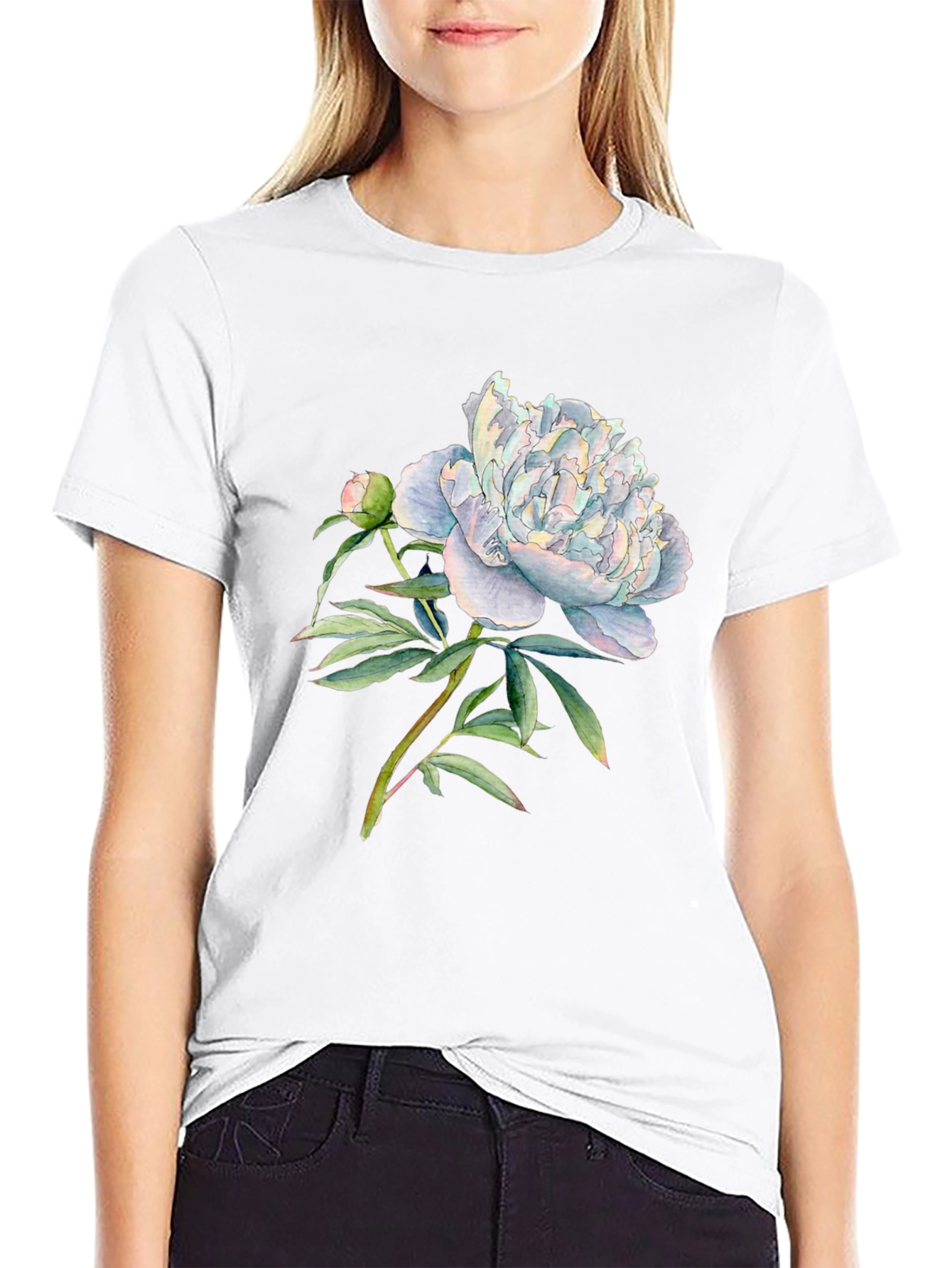 Black Floral Peony Graphic Black T-Shirt view 9