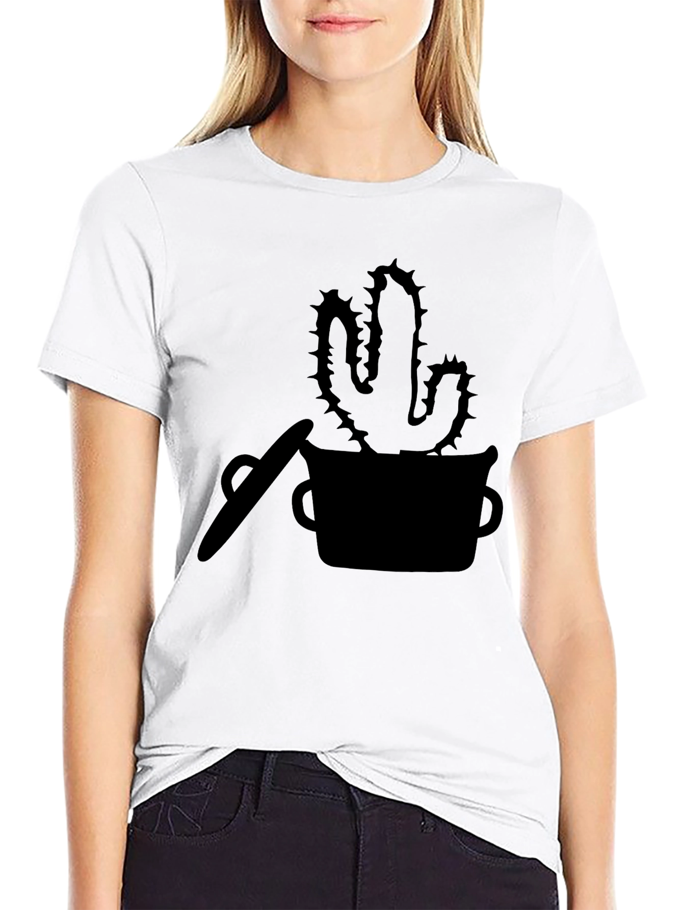 Black Cactus Silhouette Graphic Tee - Trendy Black T-Shirt view 9