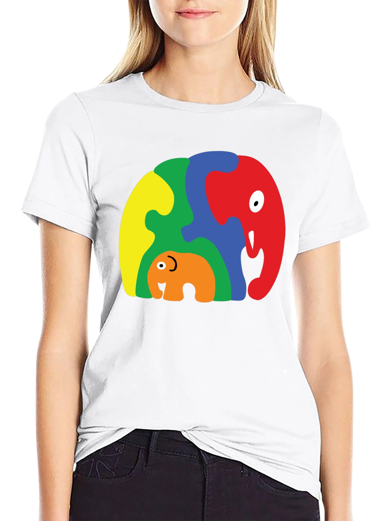 Puzzle Elephant Family Graphic Tee - Unique Design - 9