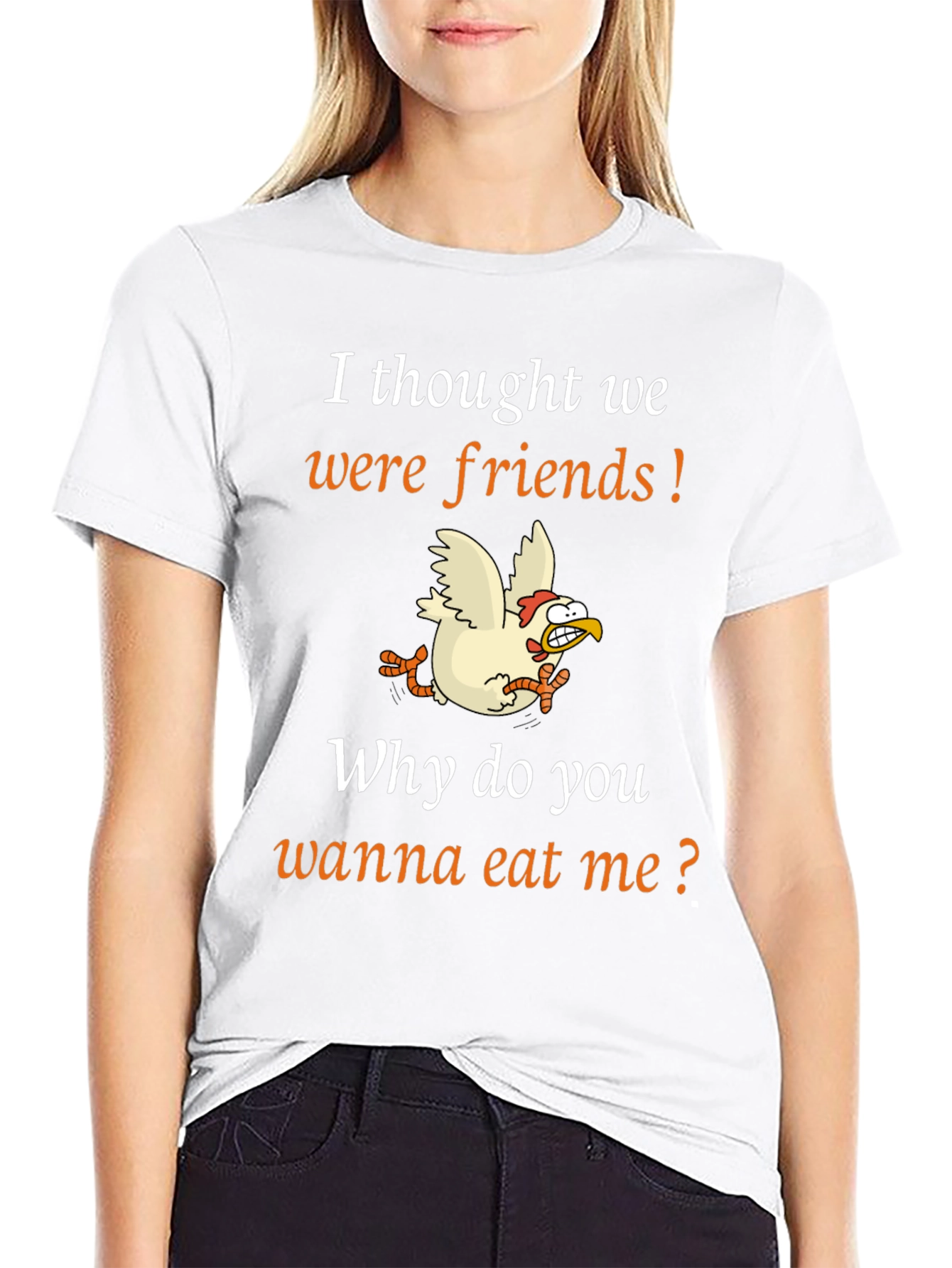 Black Funny Chicken T-Shirt - I Thought We Were Friends view 9