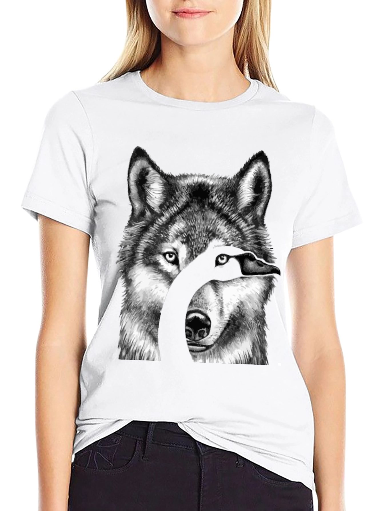 Black Wolf & Goose Graphic Print T-Shirt view 9