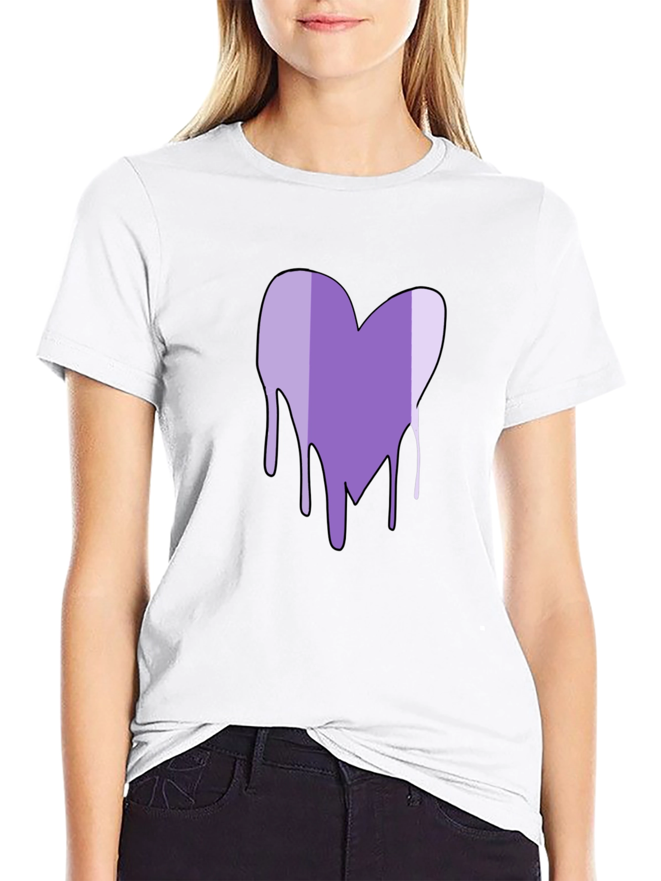 Black Purple Heart Drip Graphic T-Shirt view 9