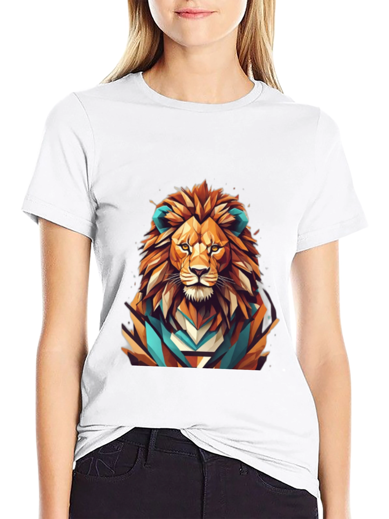 Black Geometric Lion Graphic Tee - Men's Black T-Shirt view 9