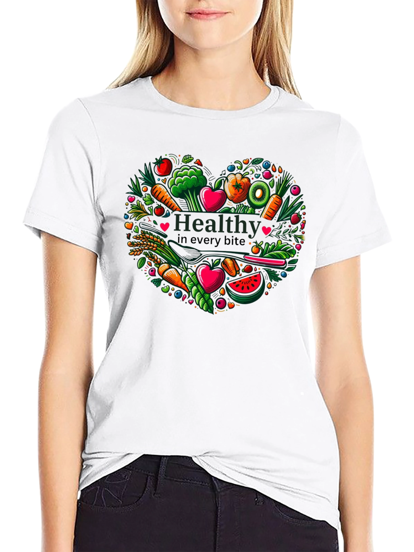 Black Healthy Bites Heart Graphic T-Shirt view 9