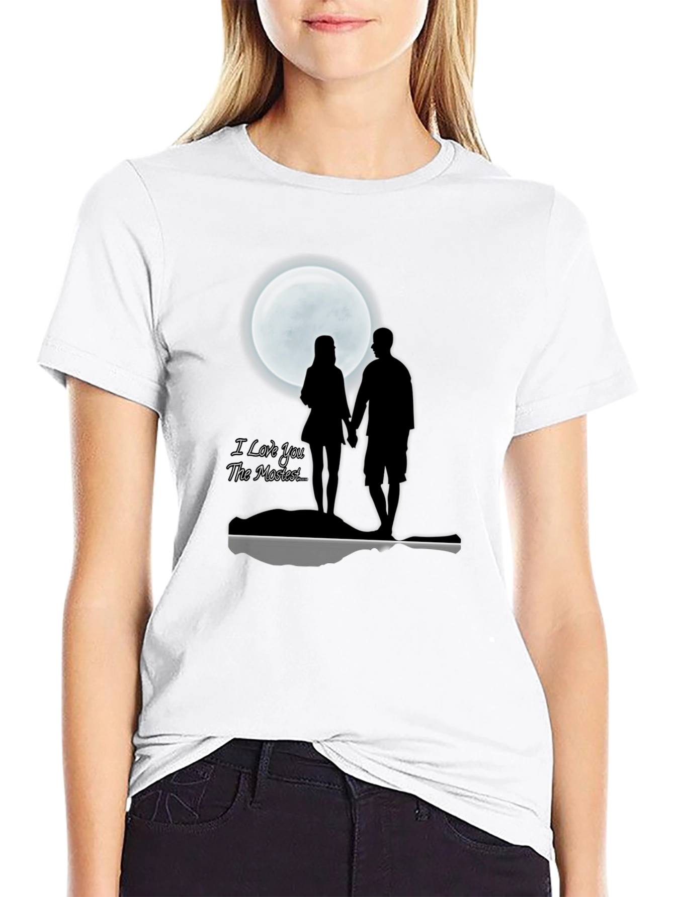 Black Romantic Moonlit Couple T-Shirt - I Love You The Mostest view 9