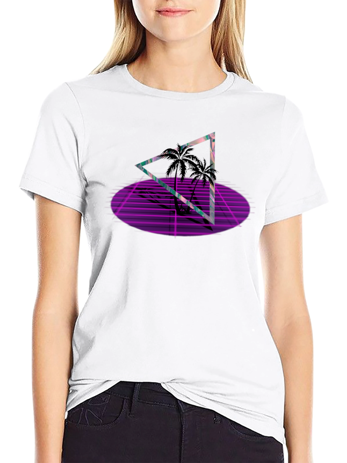 Black Retro Palm Triangle Black T-Shirt view 9