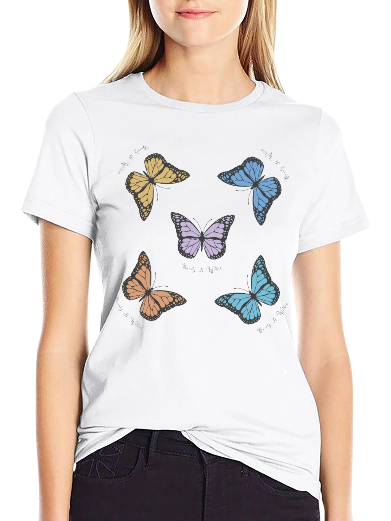 Black Butterfly Print Crew Neck T-Shirt view 9