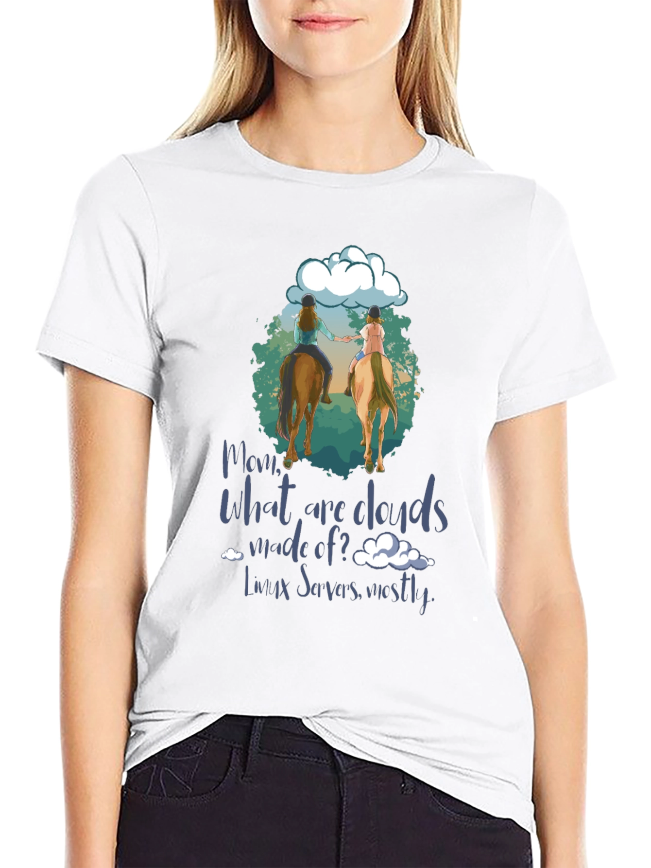 Black Equestrian 'What are Clouds Made Of?' T-Shirt view 9
