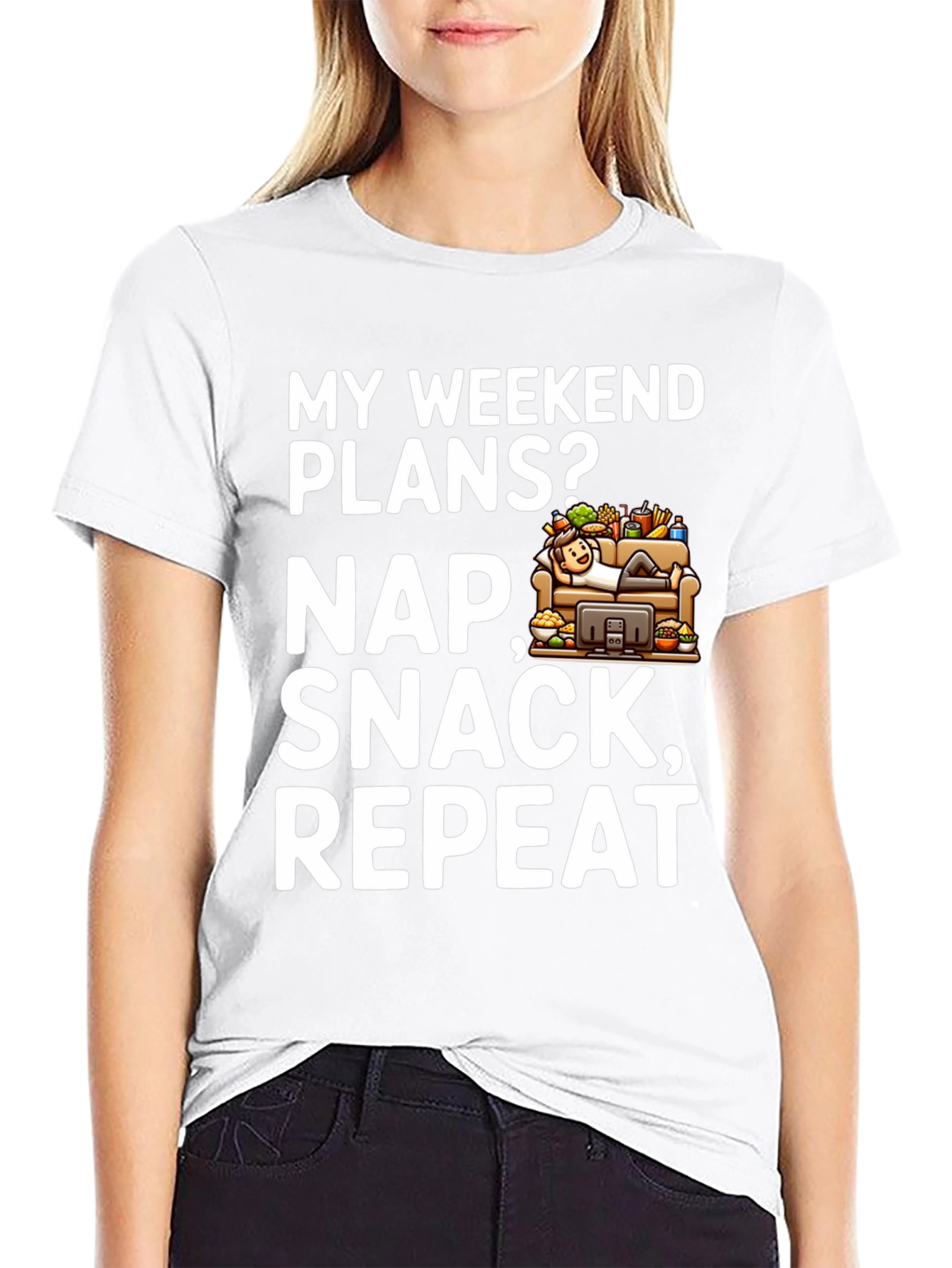 My Weekend Plans Nap Snack Repeat Black T-Shirt - 9