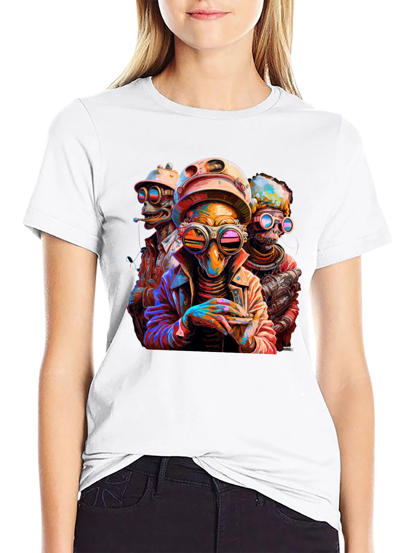 Black Steampunk Alien Trio Graphic Tee view 9