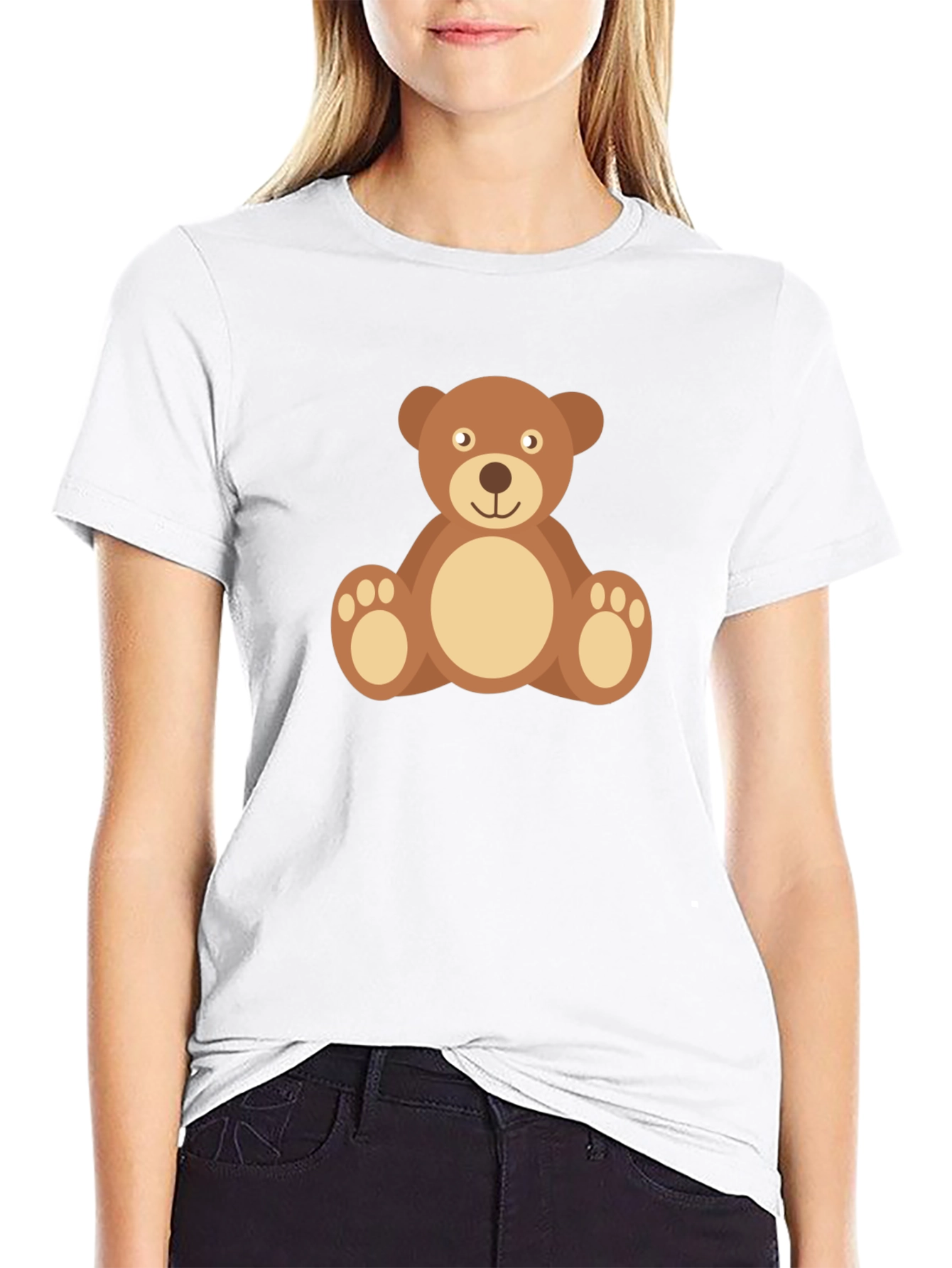 Black Cute Teddy Bear Graphic Tee - Black Cotton Shirt view 9