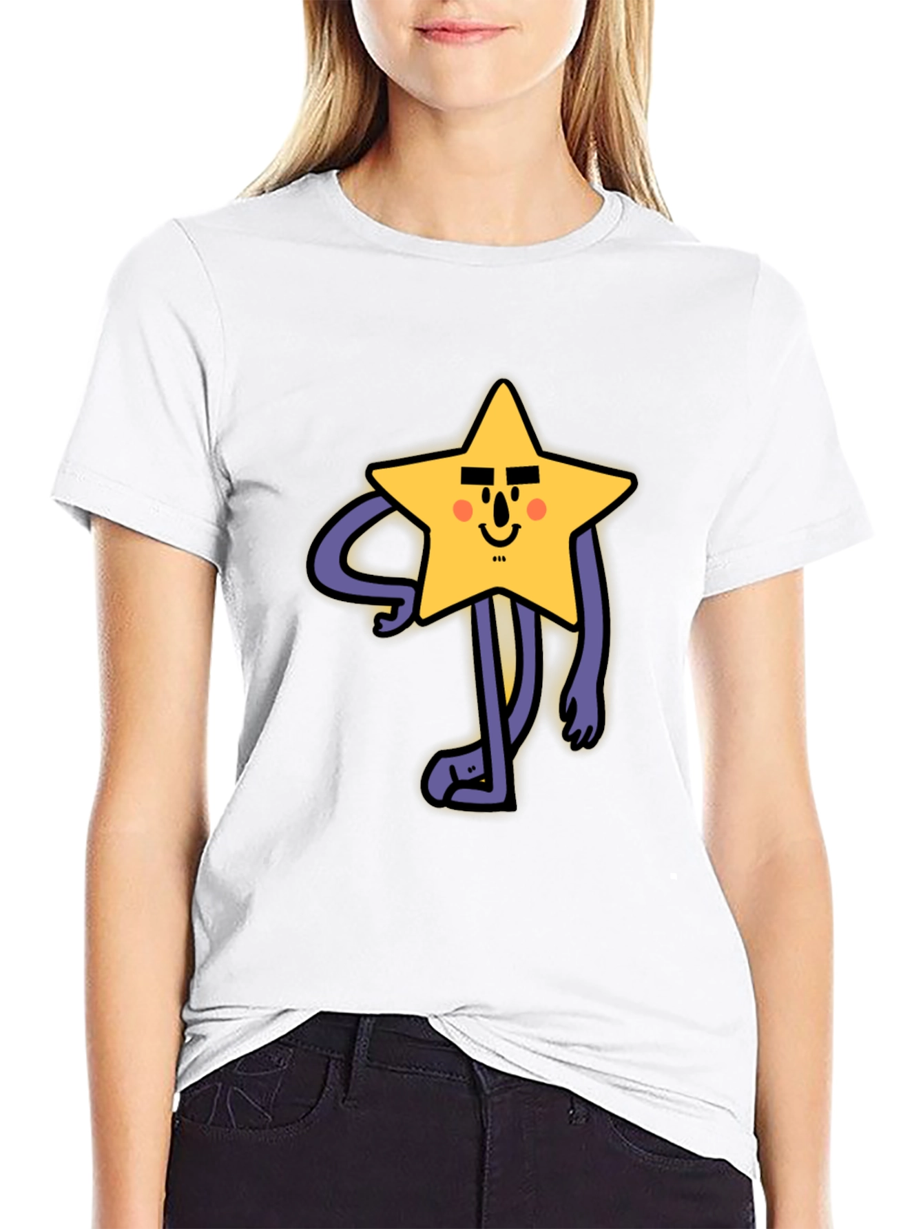 Black Funny Star Character Graphic Print Black T-Shirt view 9