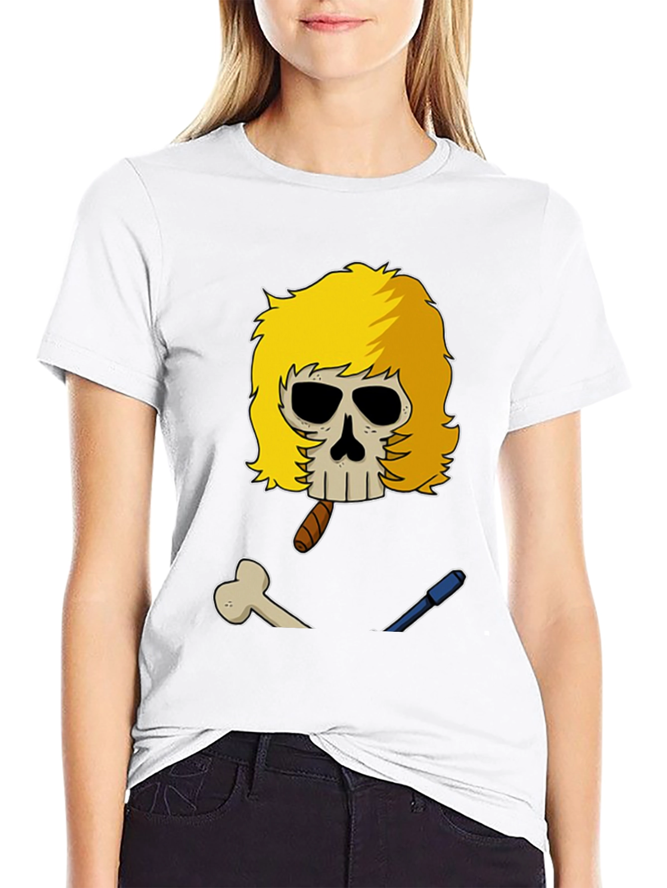 Black Skull with Blonde Wig T-Shirt view 9