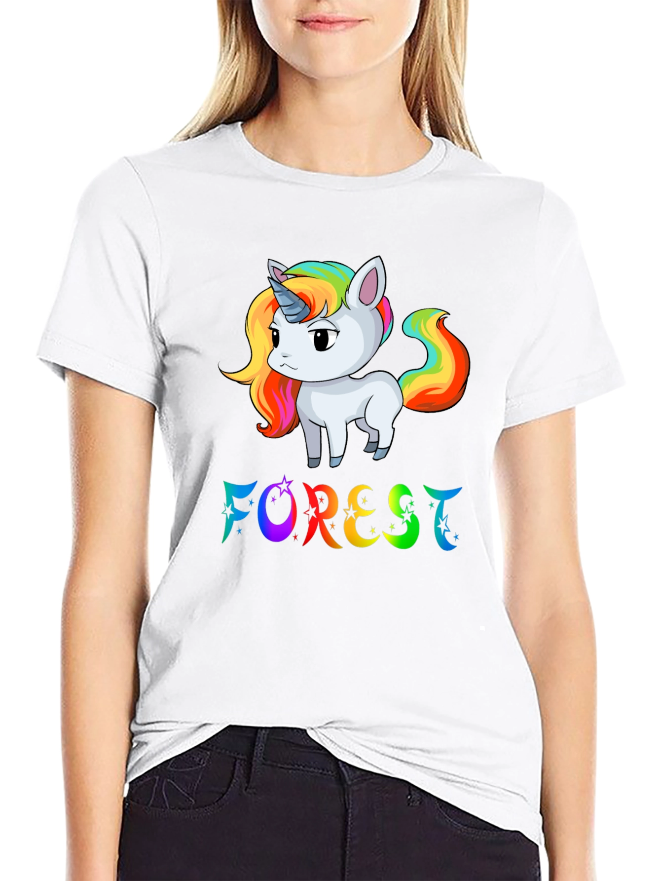 Black Rainbow Unicorn 'Forest' Graphic T-Shirt view 9