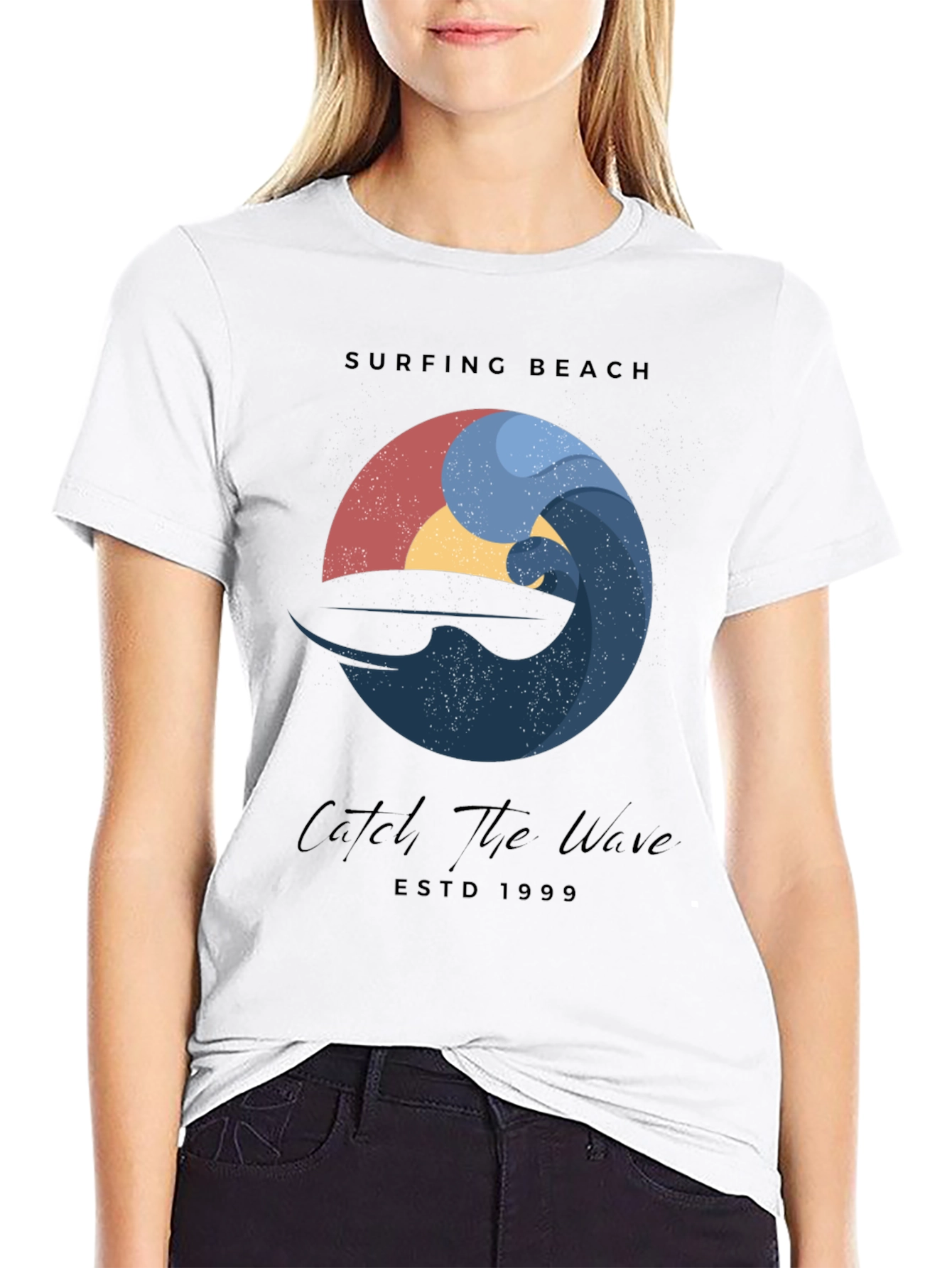 Black Surfing Beach Wave Graphic T-Shirt view 9
