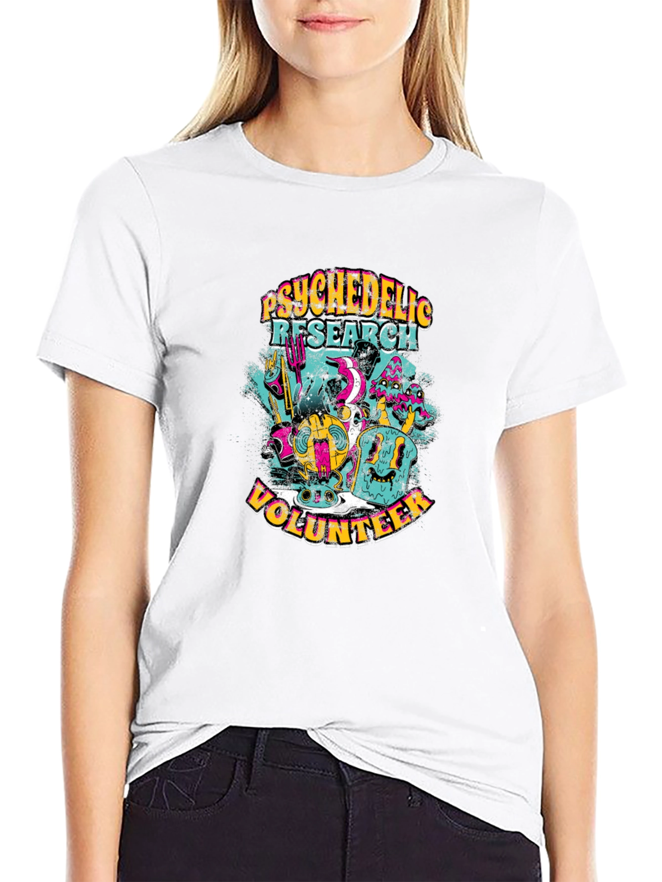 Black Psychedelic Research Volunteer Graphic T-Shirt view 9