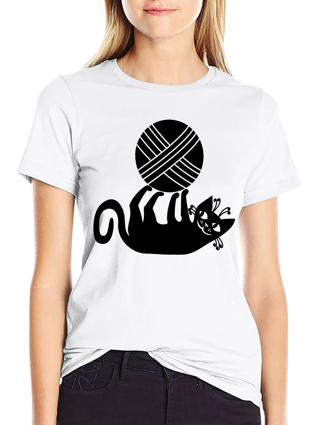 Black Cat & Yarn Ball Graphic Tee - Black T-Shirt view 9