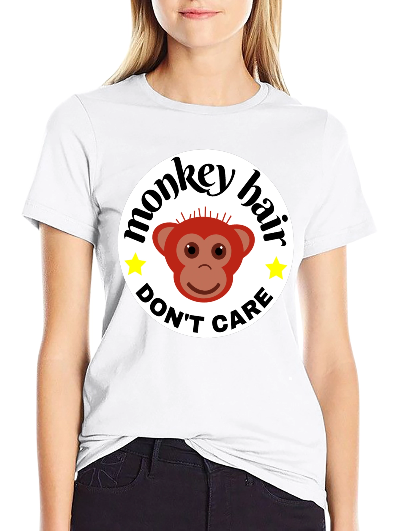 Black Monkey Hair, Don't Care! Black Graphic Tee view 9