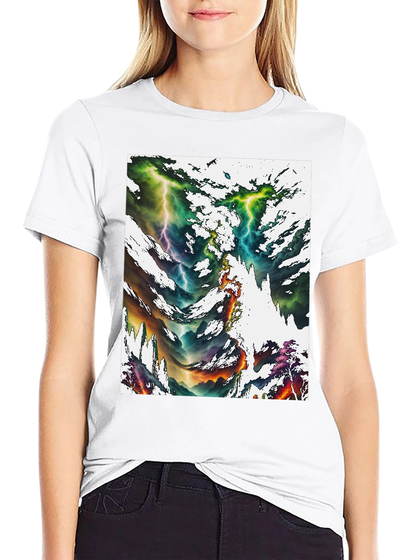 Black Abstract Lightning Bolt Graphic Print Black Tee view 9