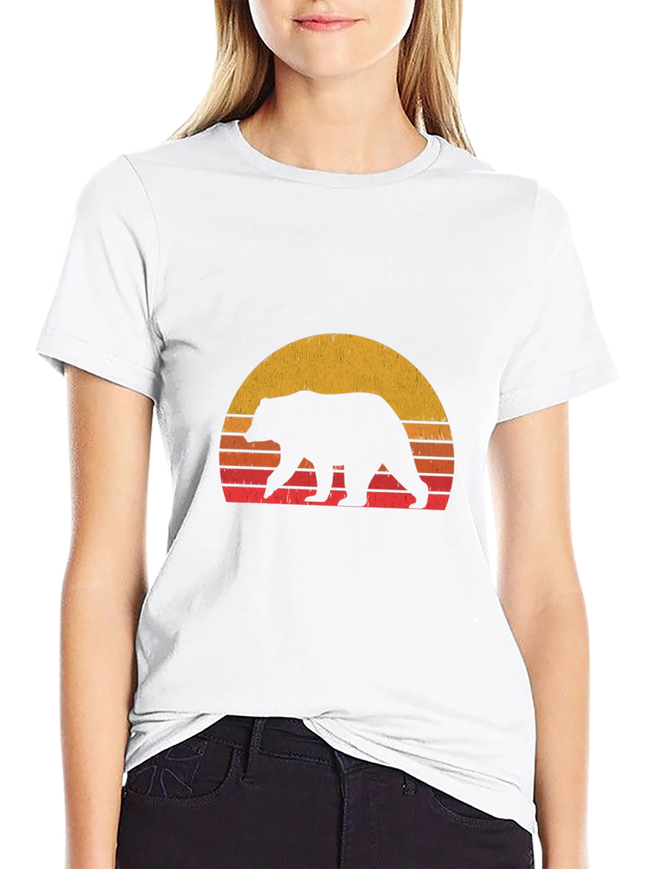 Black Retro Bear Sunset Graphic T-Shirt view 9