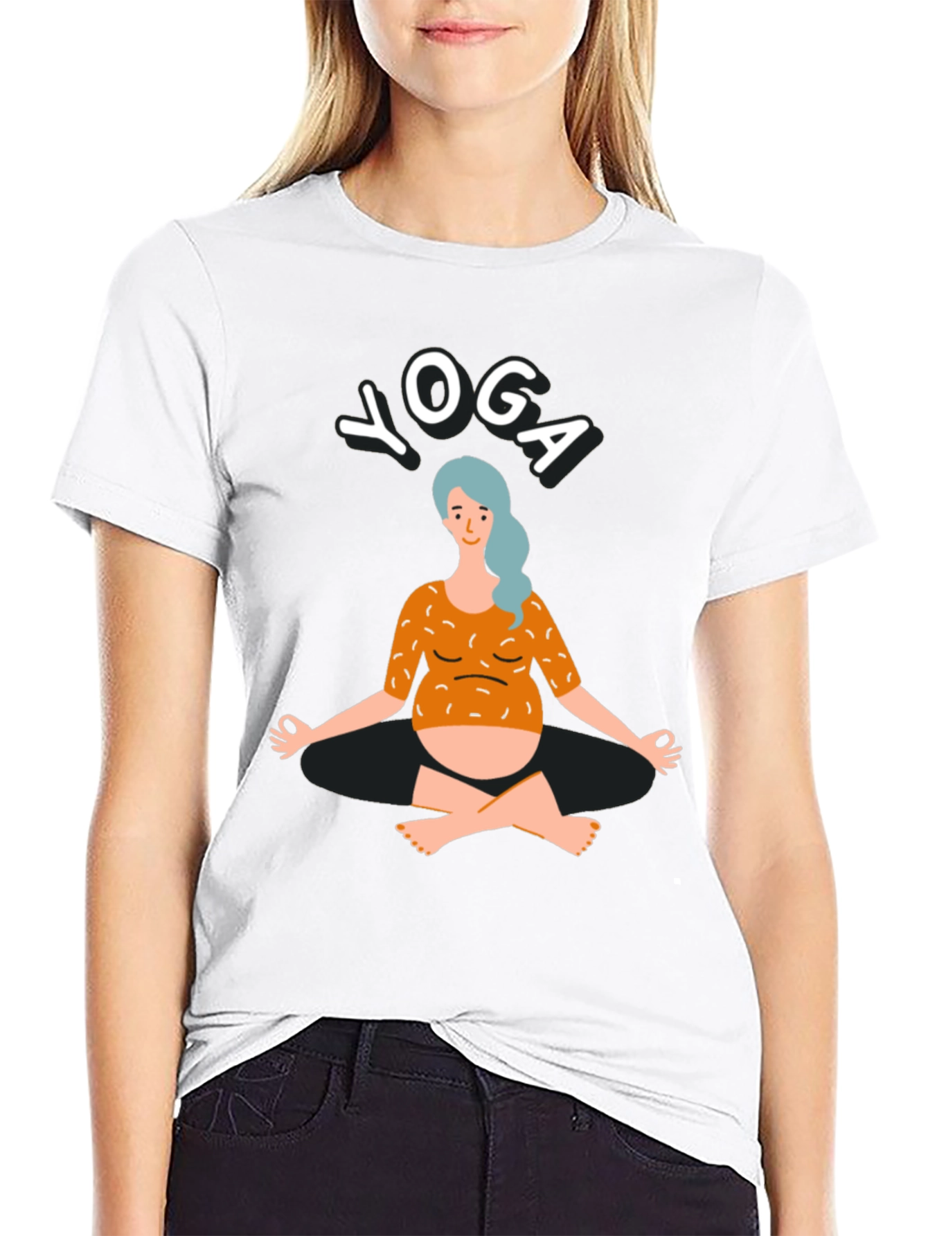Black Yoga T-Shirt - Pregnant Woman Design view 9