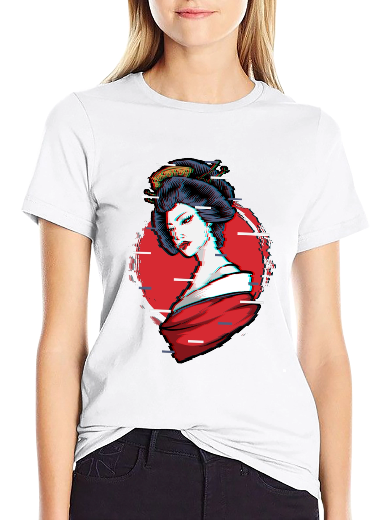 Black Geisha Glitch T-Shirt - Stylish Graphic Tee view 9