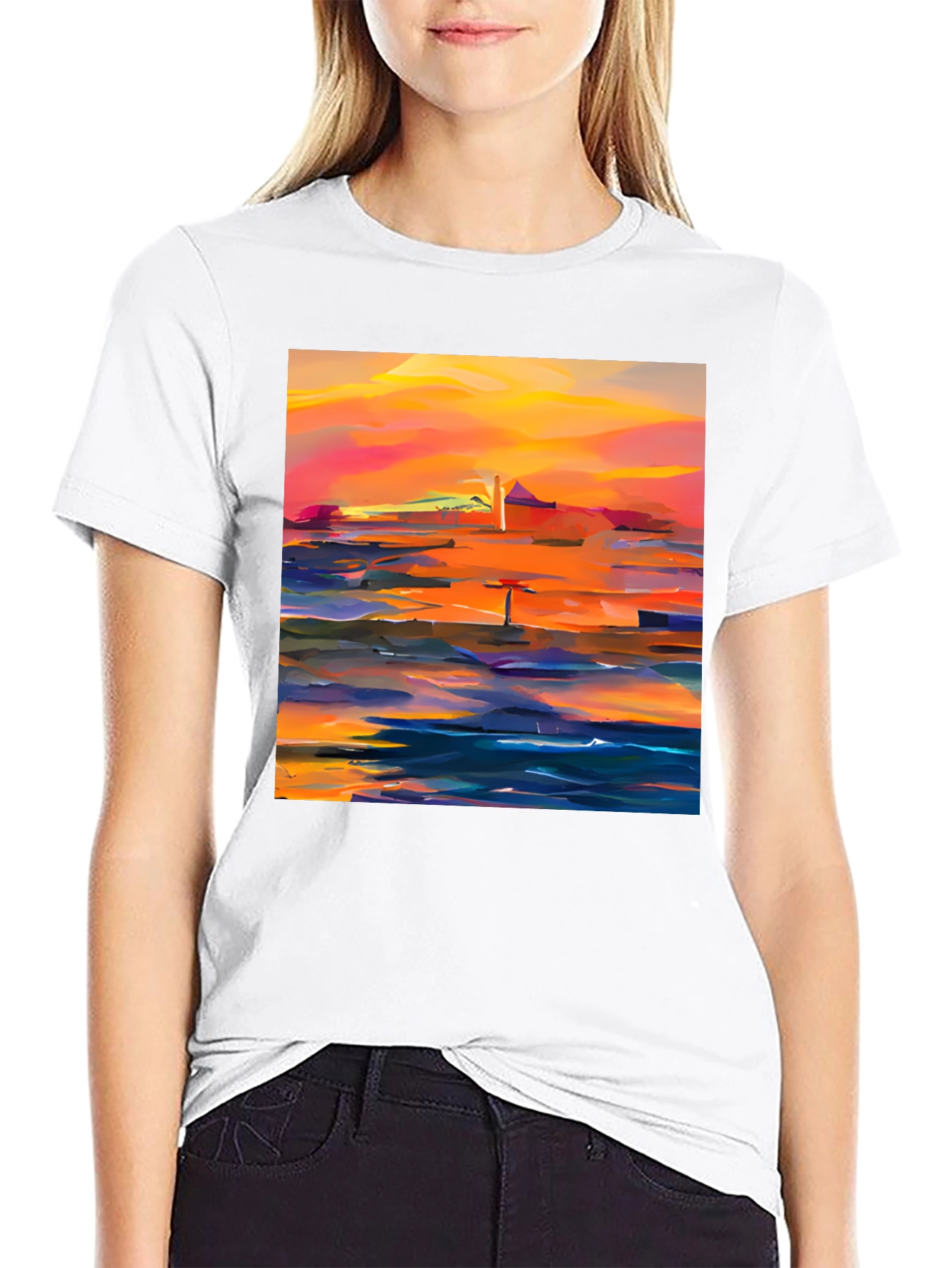 Black Abstract Sunset Graphic Tee - Stylish Cotton Blend view 9