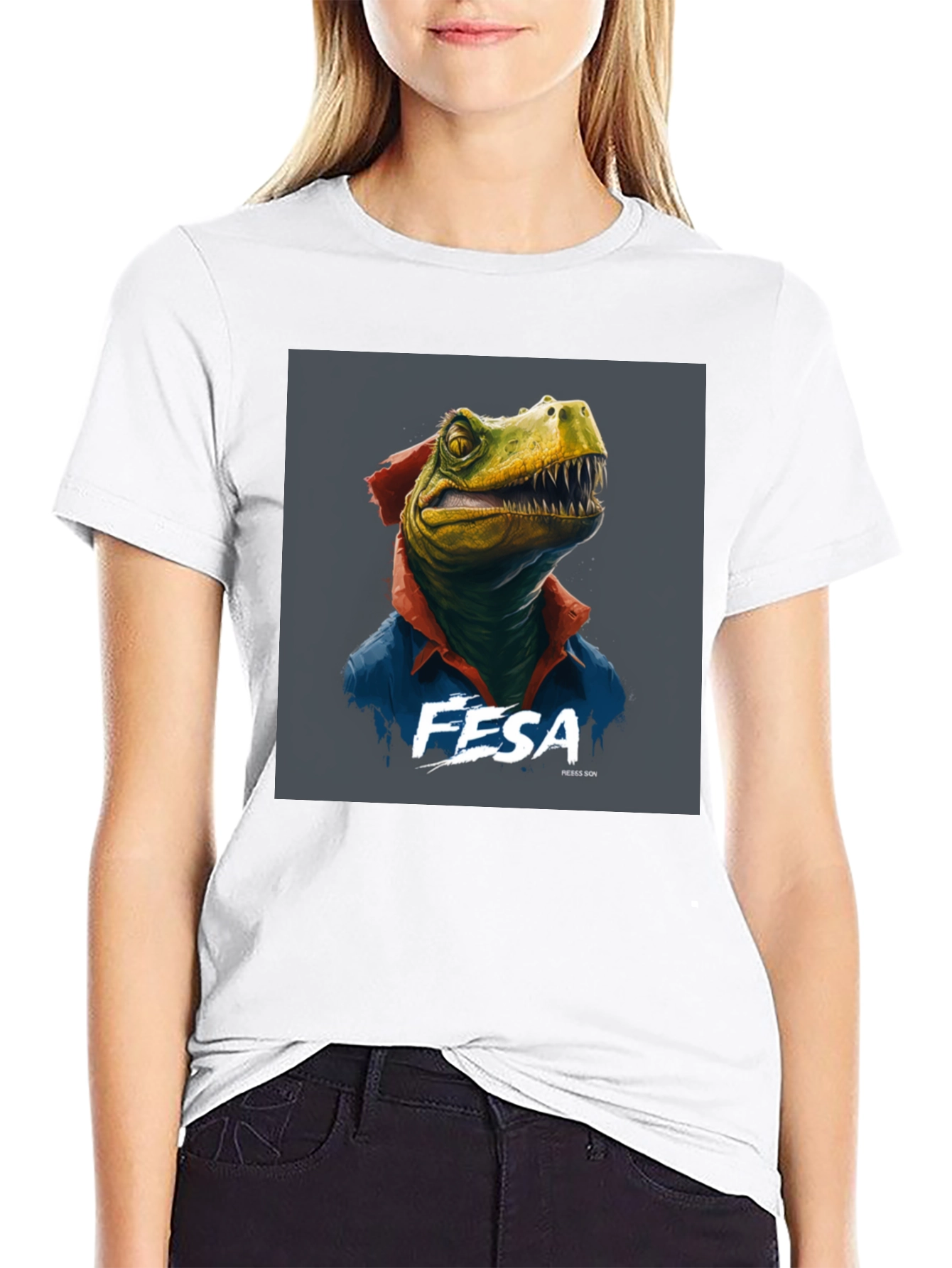 Black FESA Dinosaur Graphic Black T-Shirt view 9