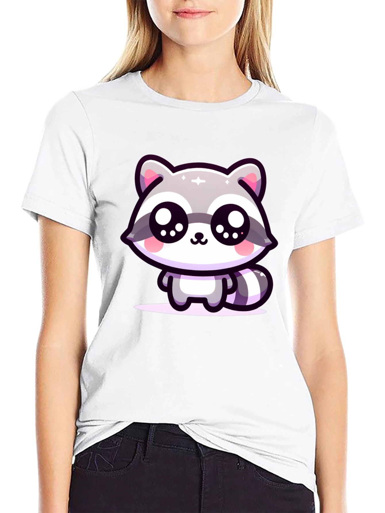 Black Cute Raccoon Graphic Black T-Shirt view 9