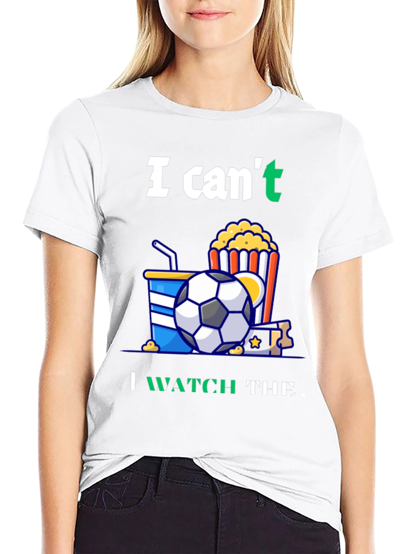 Black Funny Soccer T-Shirt: Can't Watch Movie - Gotta See Football! view 9