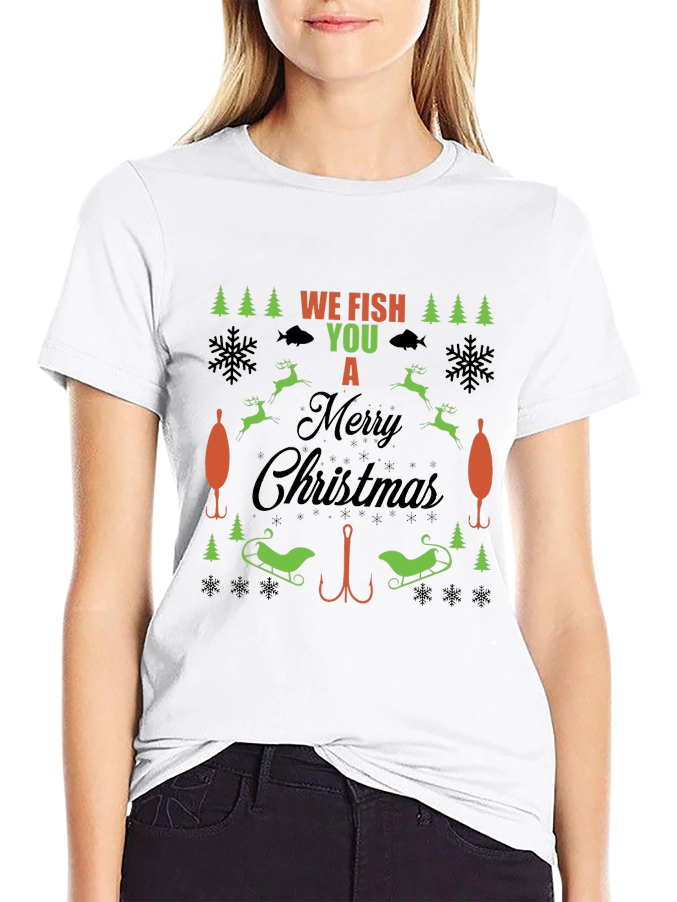 Black Funny Fishing Christmas T-Shirt view 9